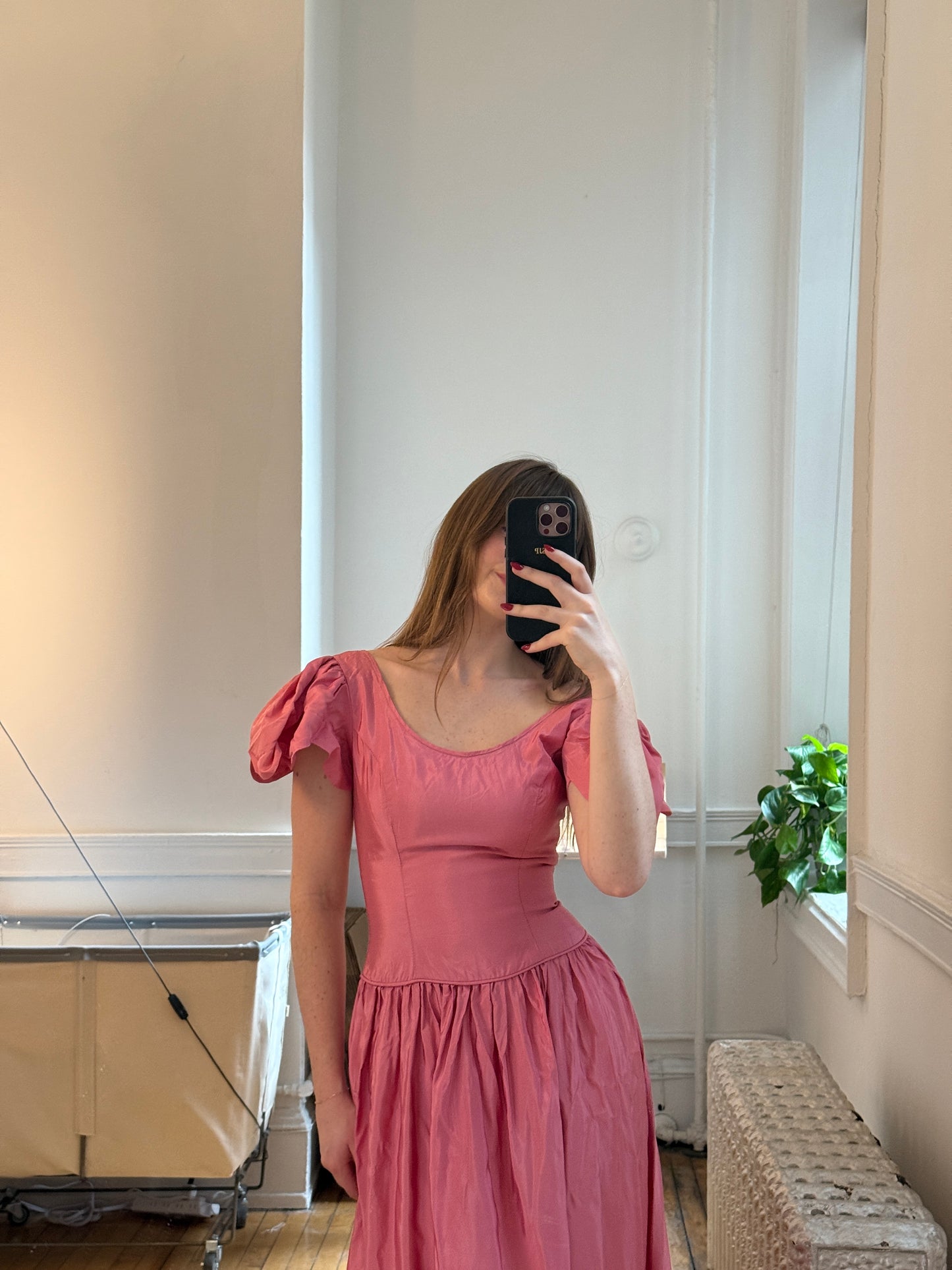 Vintage 80's Drop Waist Pink Party Dress