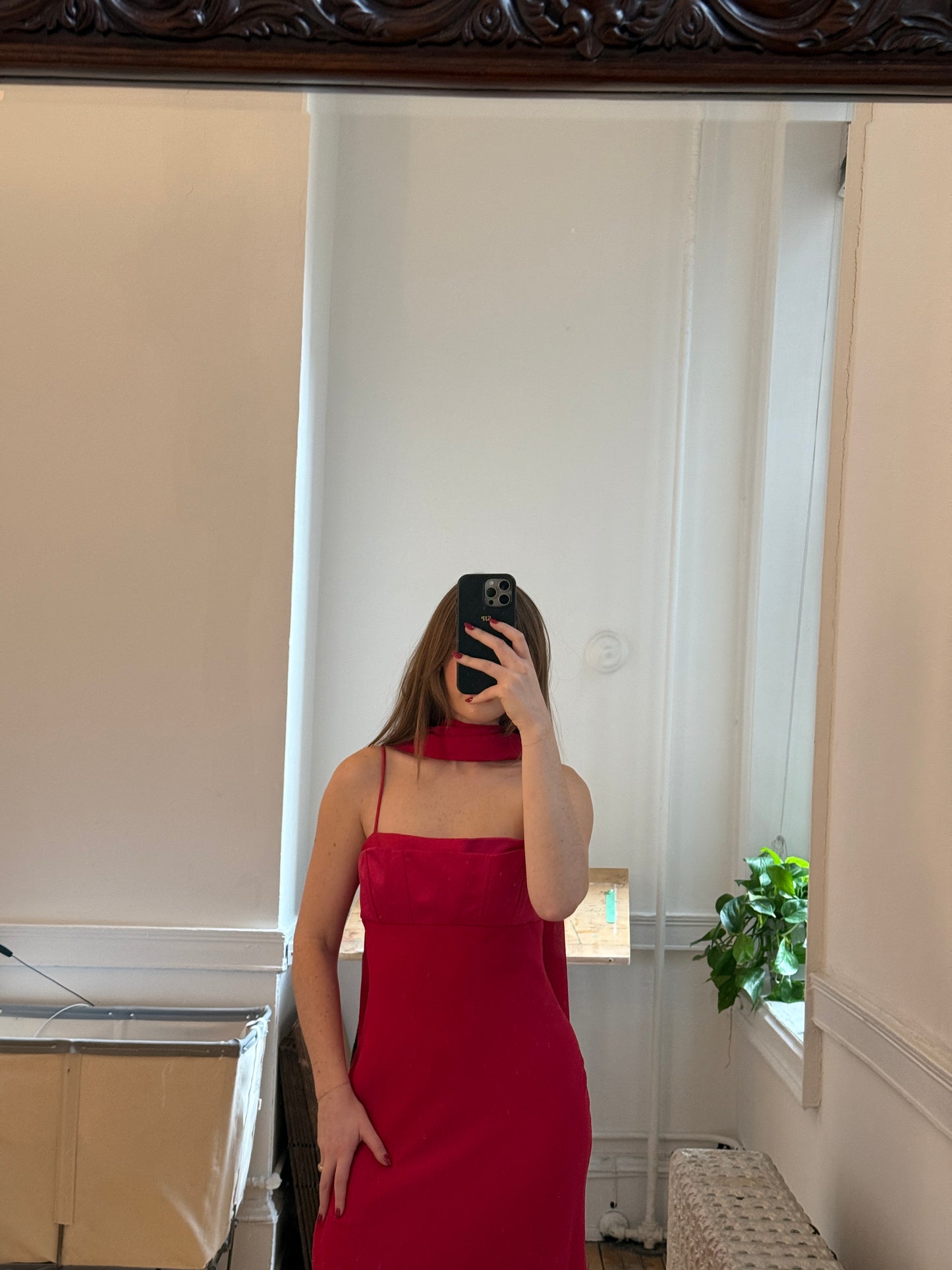 Vintage 90's Red Evening Dress with Neck Scarf