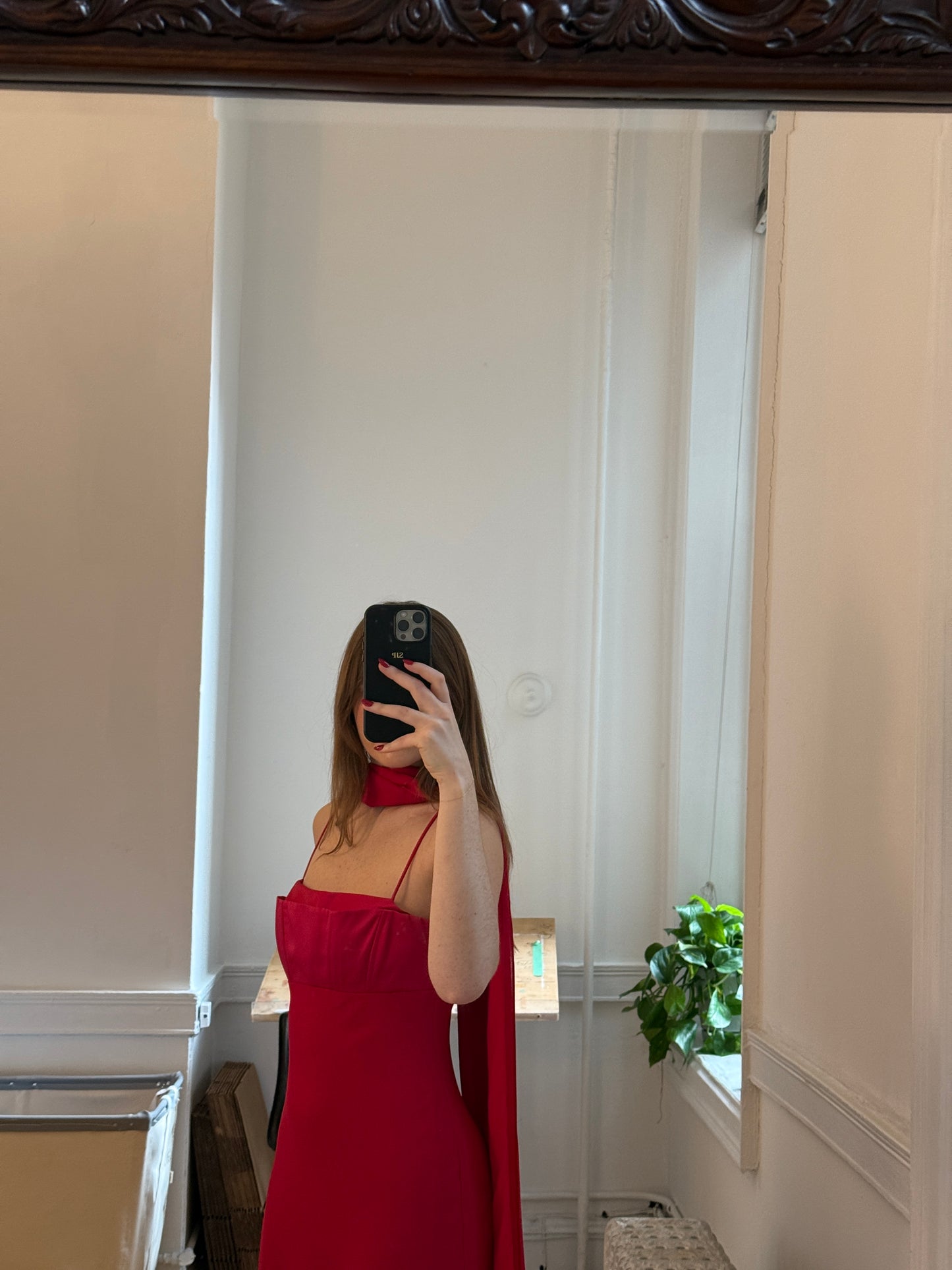 Vintage 90's Red Evening Dress with Neck Scarf