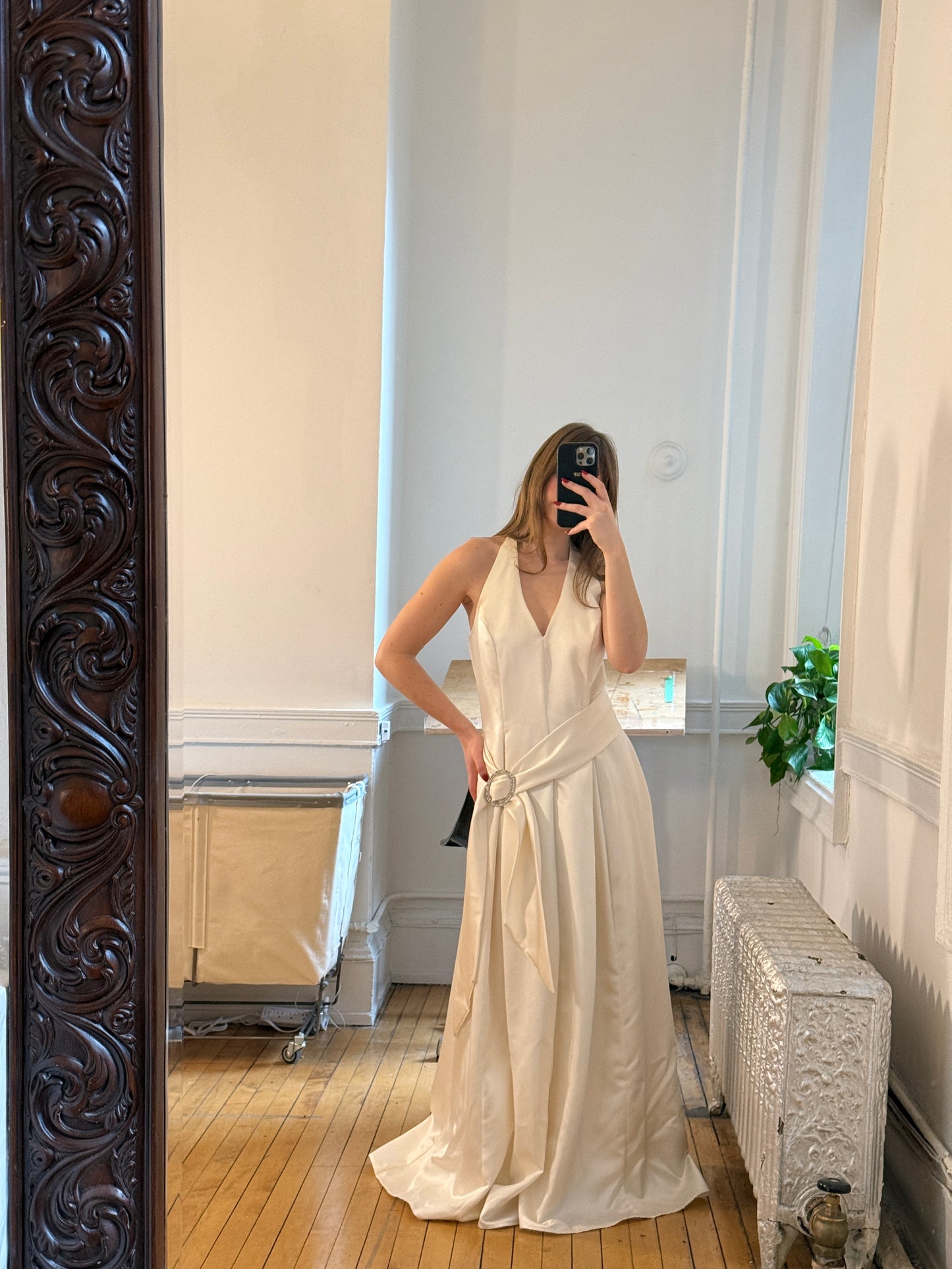 Vintage 90's Halter Satin Bridal Dress with Belt