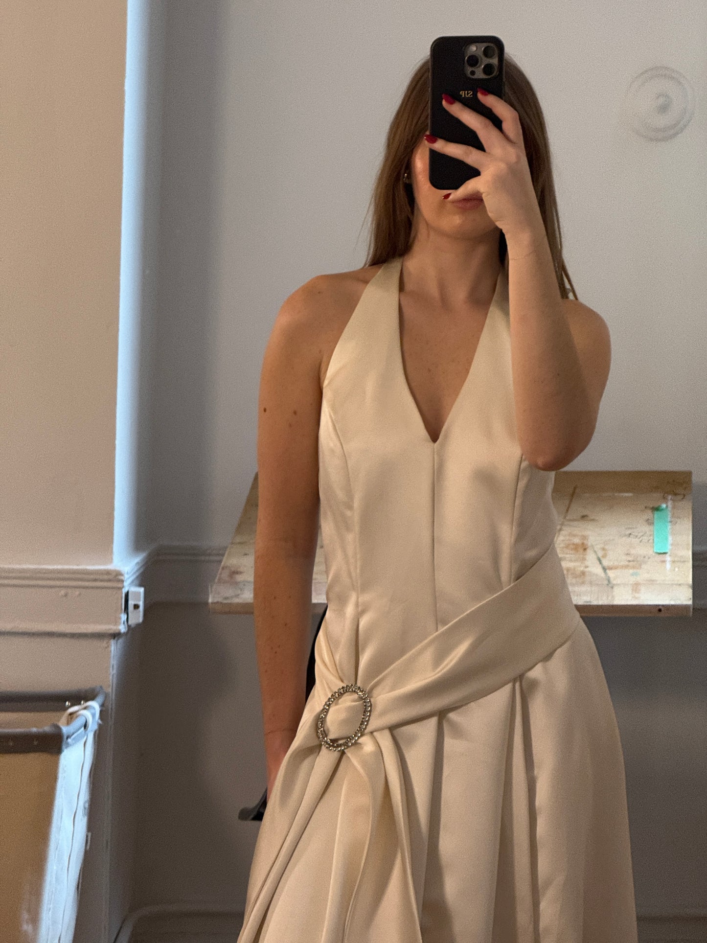 Vintage 90's Halter Satin Bridal Dress with Belt