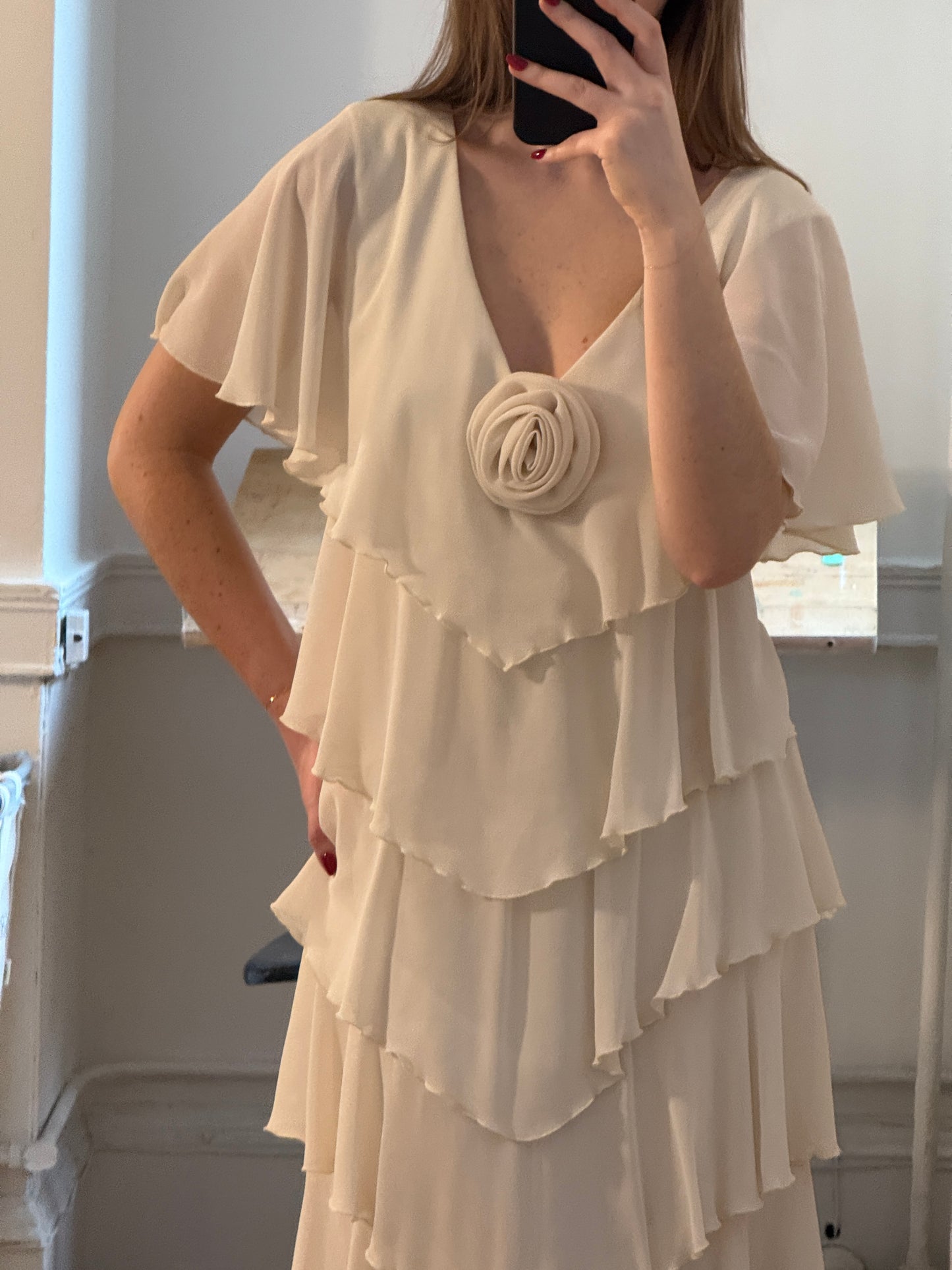Vintage 80's Rosette Tiered Bridal Dress