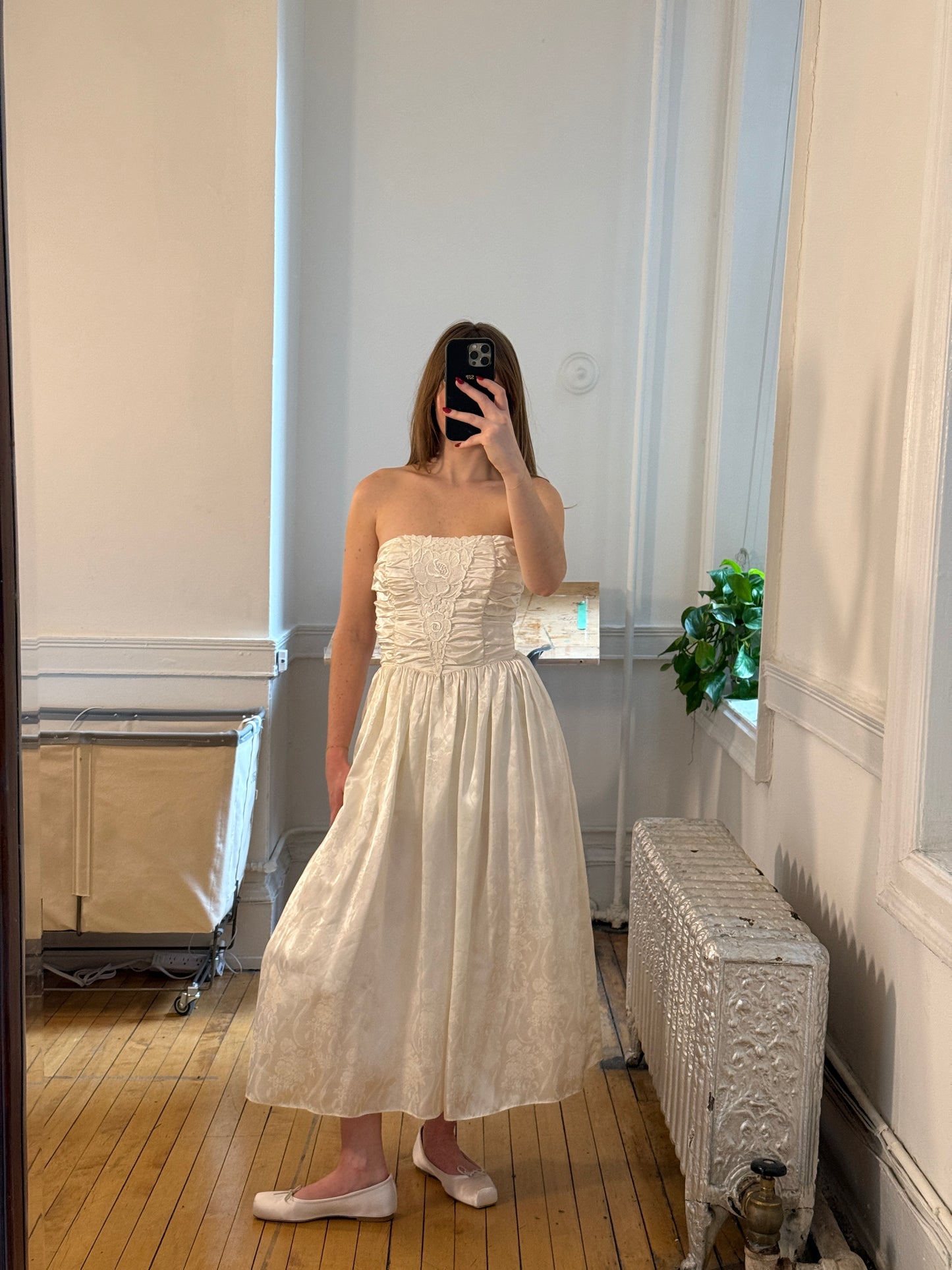 Vintage 80's Gunne Sax Strapless Tea Length Wedding Dress