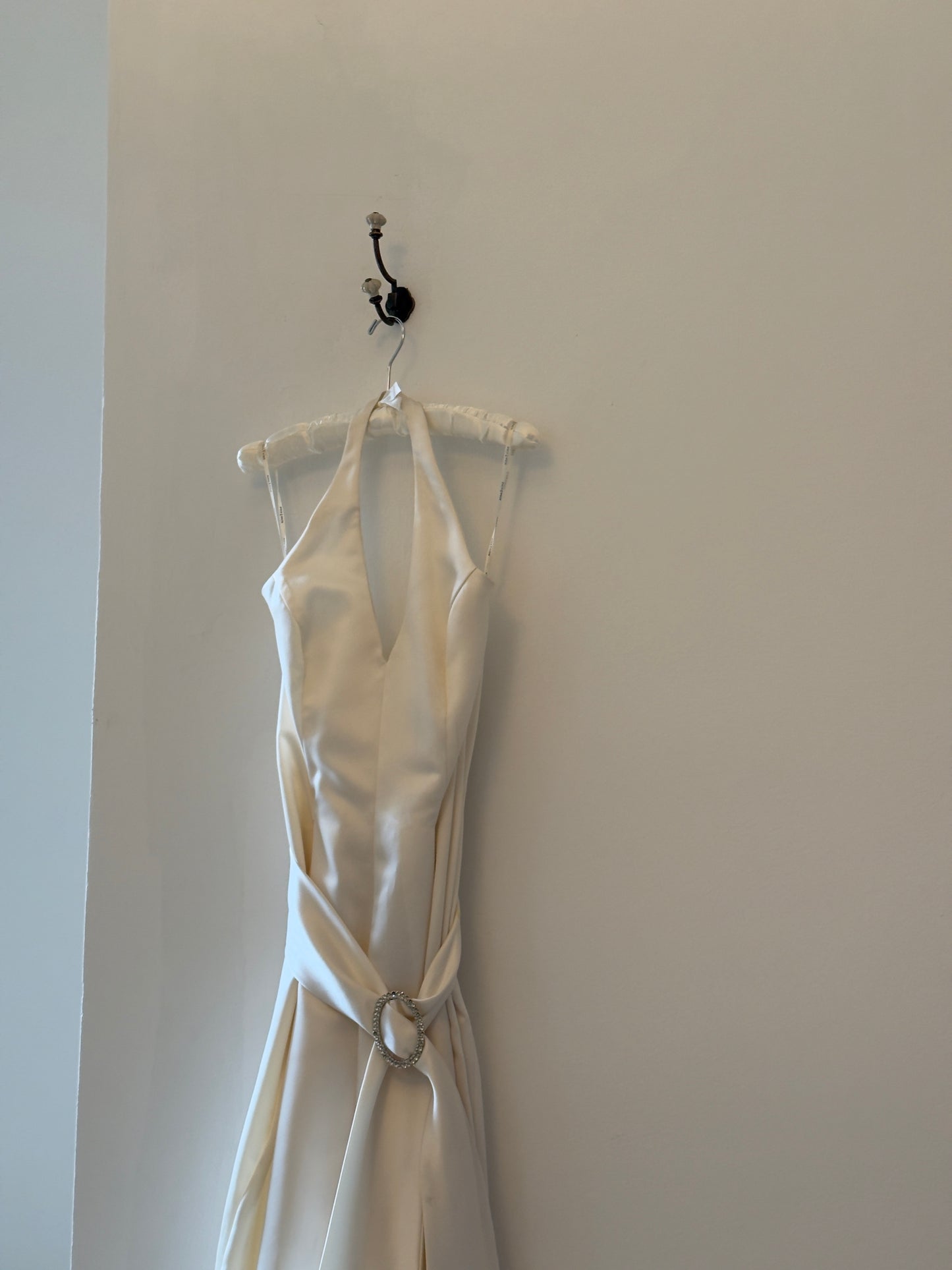 Vintage 90's Halter Satin Bridal Dress with Belt