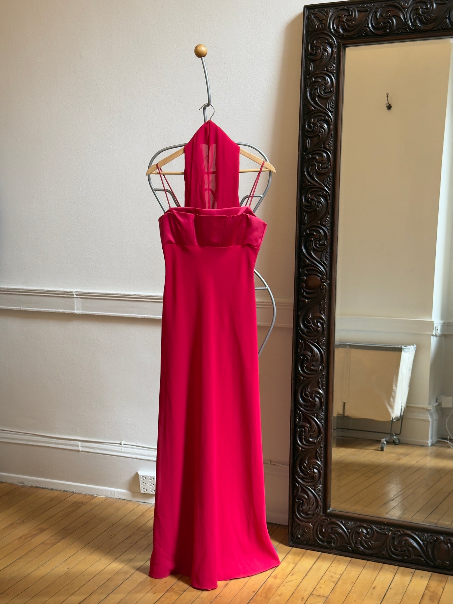 Vintage 90's Red Evening Dress with Neck Scarf