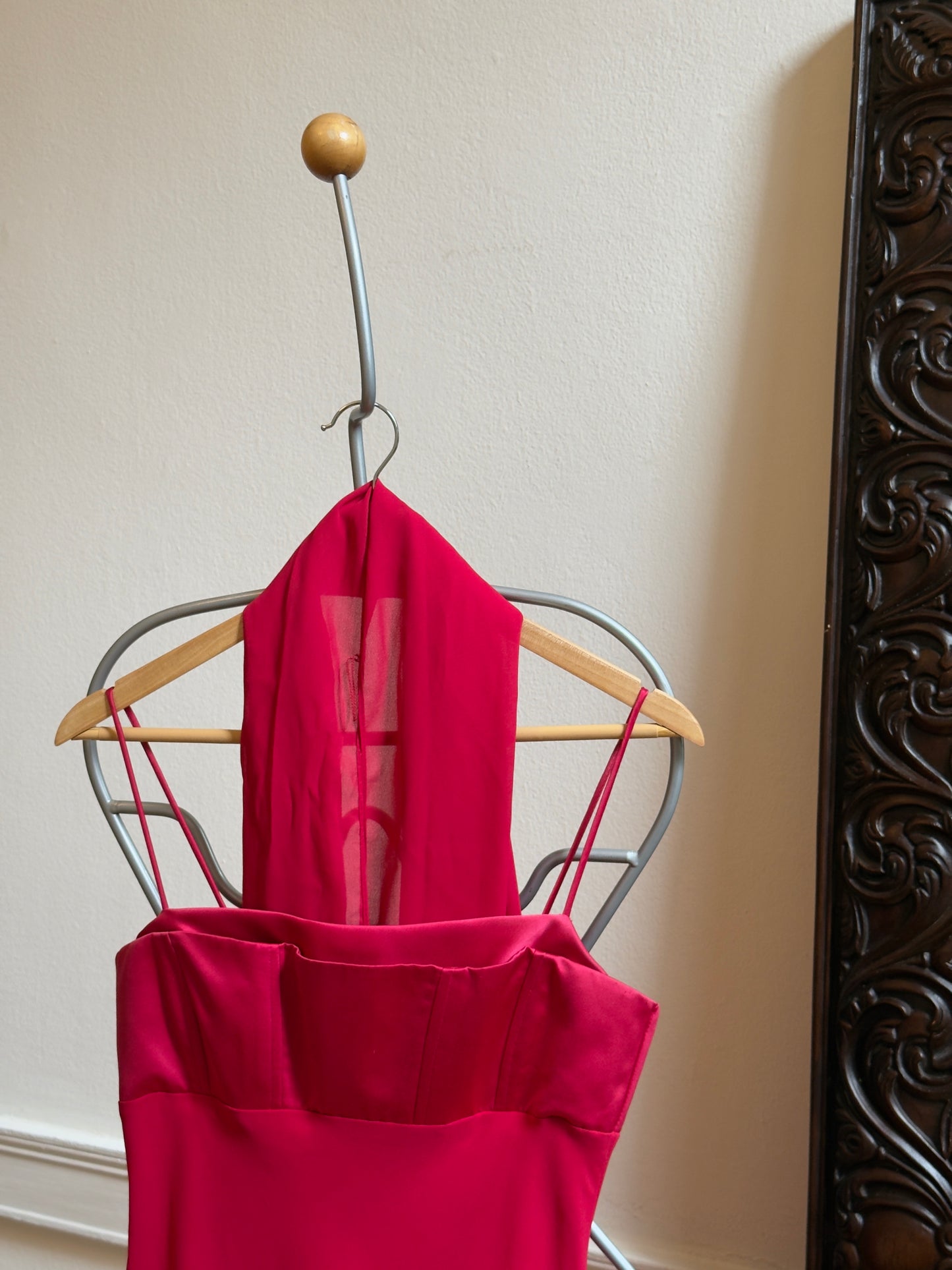 Vintage 90's Red Evening Dress with Neck Scarf