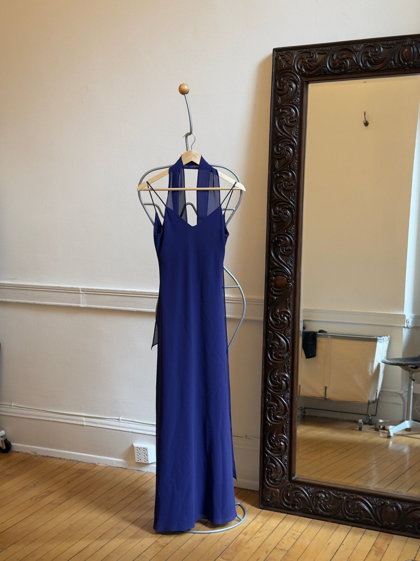 Vintage 90's Purple/Blue Evening Dress with Neck Scarf