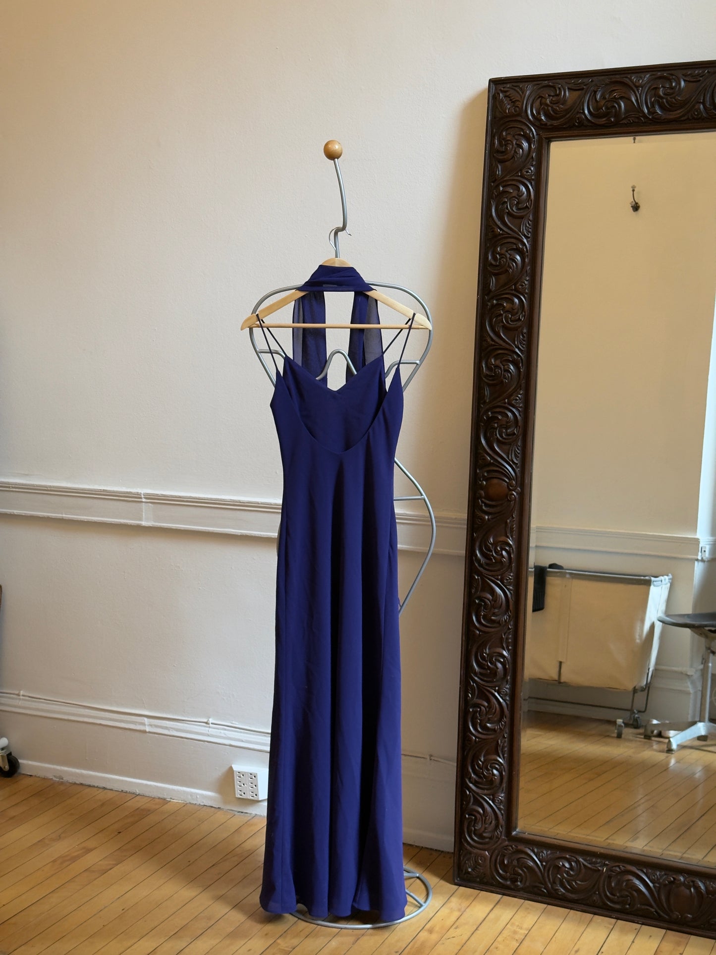 Vintage 90's Purple/Blue Evening Dress with Neck Scarf