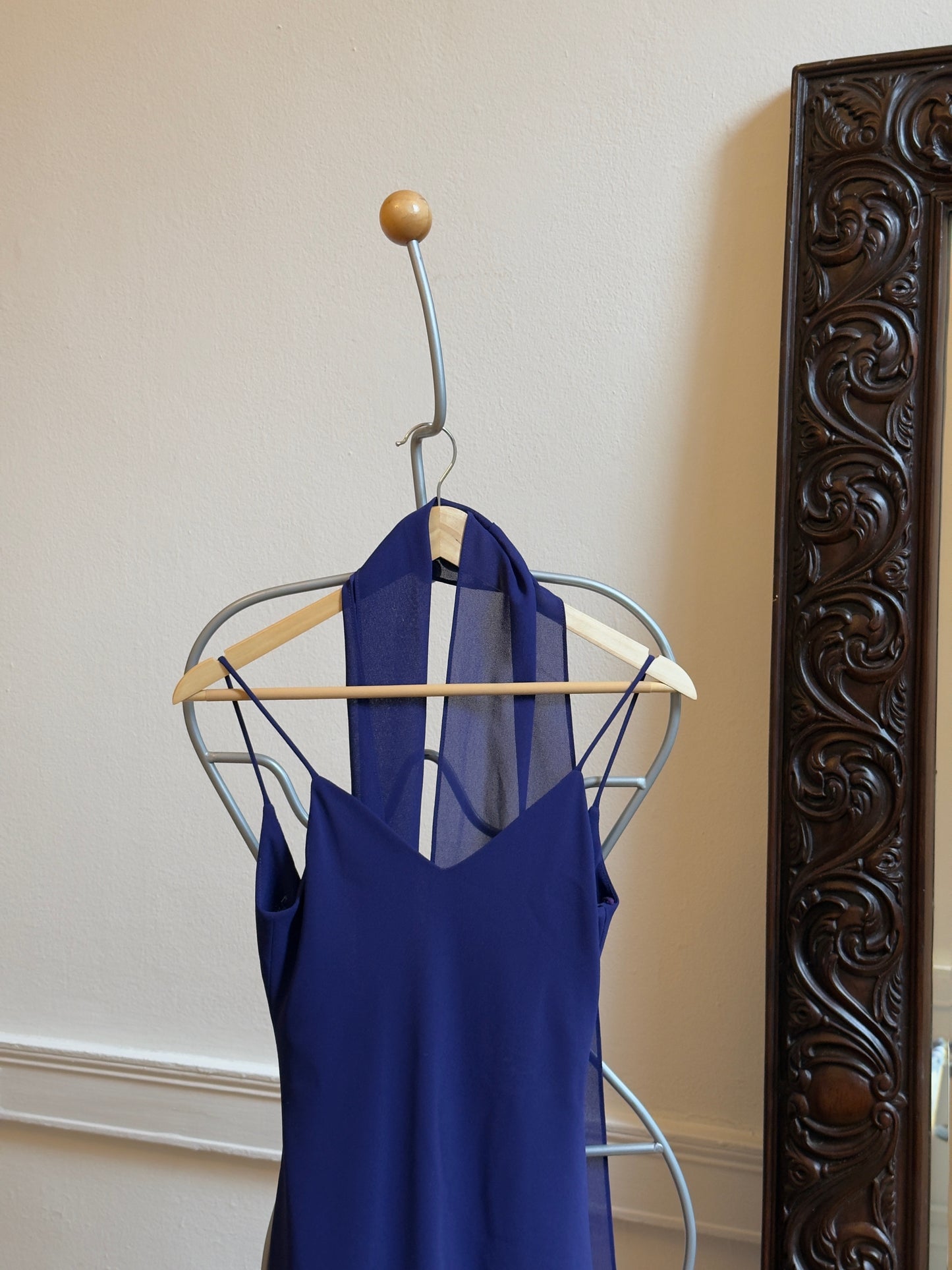 Vintage 90's Purple/Blue Evening Dress with Neck Scarf
