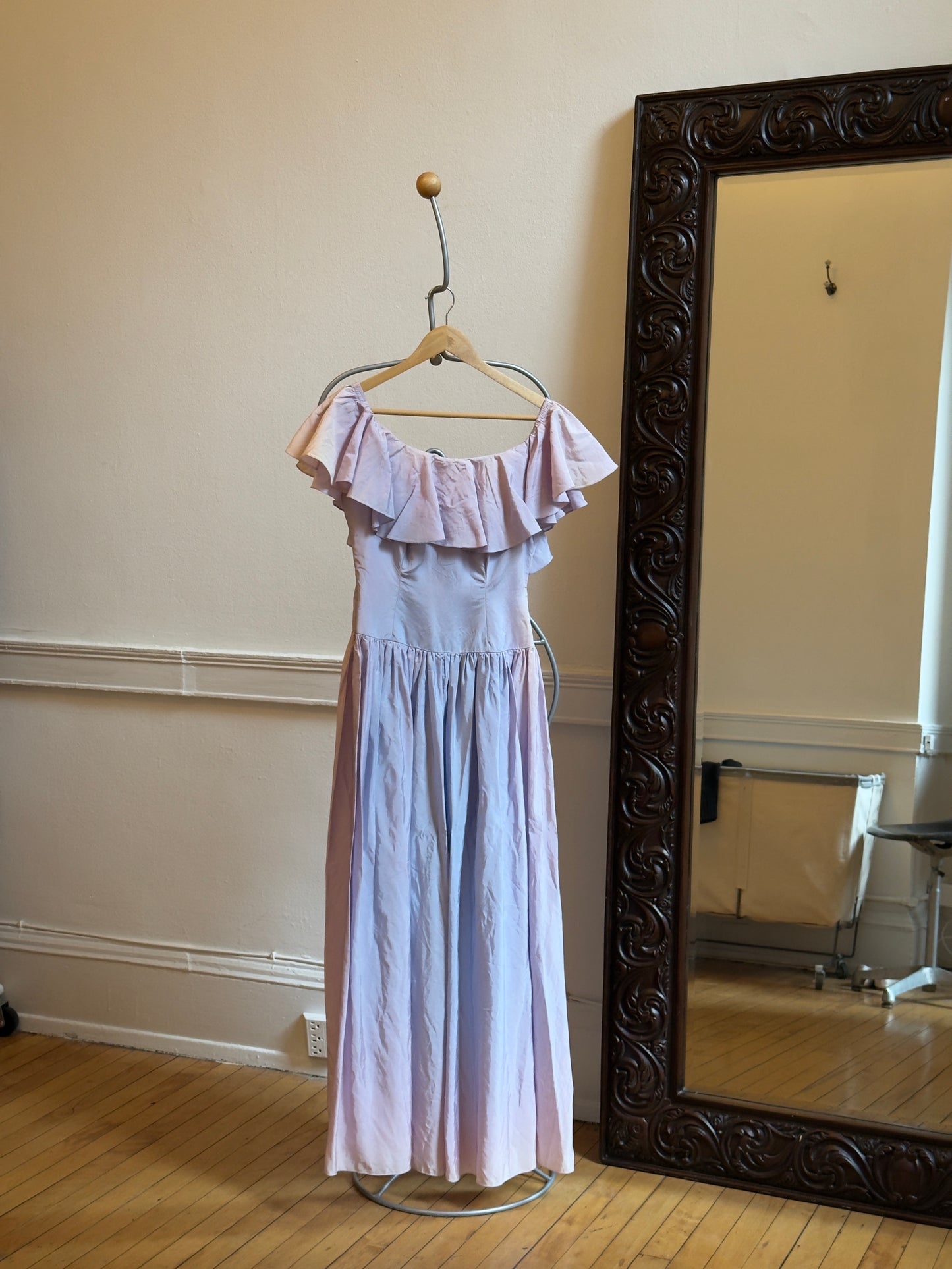 Vintage 80's Purple Flutter Sleeve Evening Dress