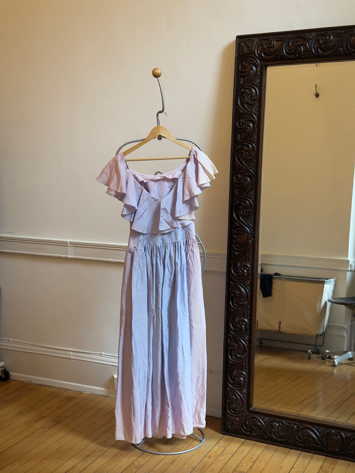 Vintage 80's Purple Flutter Sleeve Evening Dress