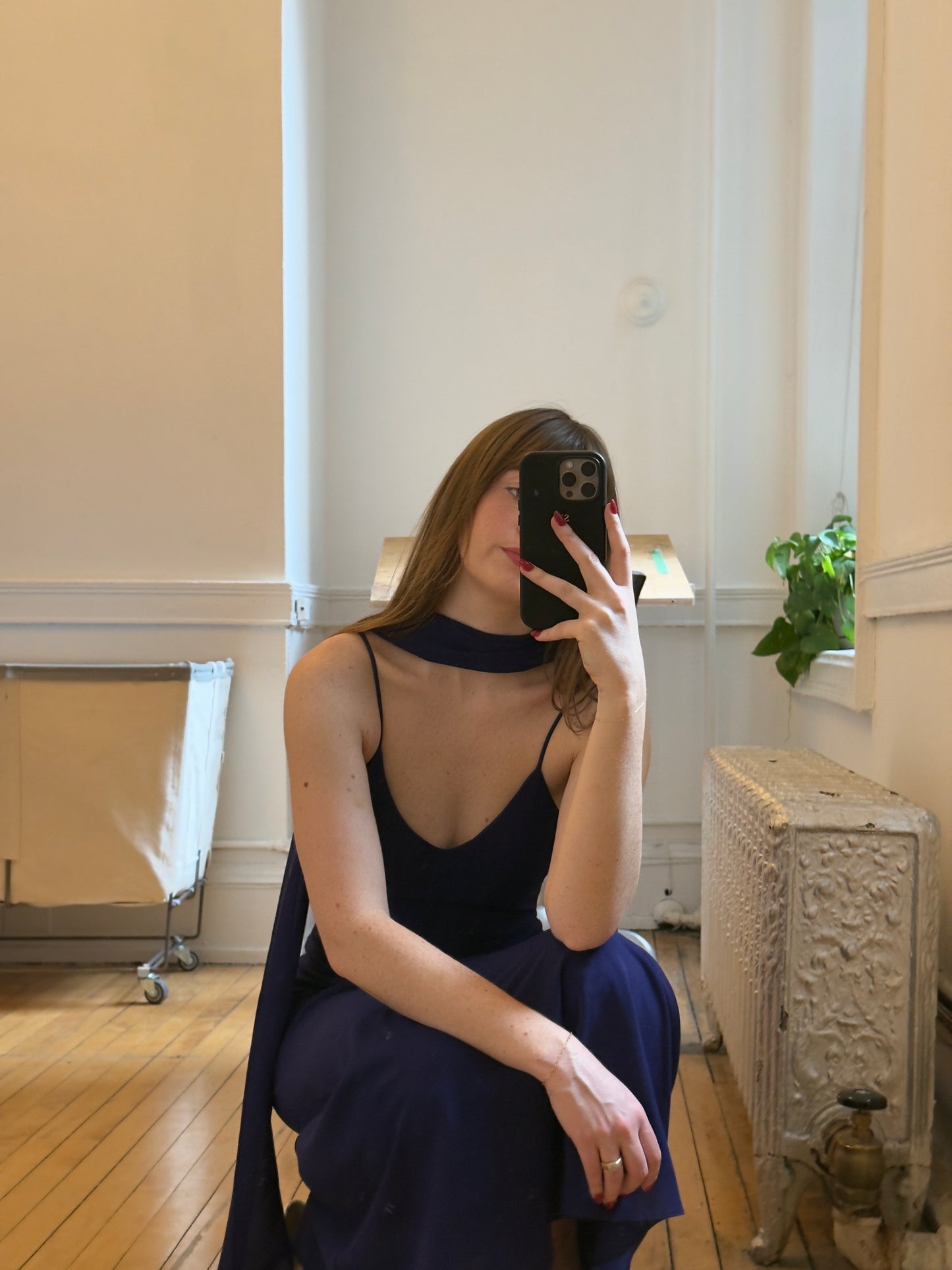 Vintage 90's Purple/Blue Evening Dress with Neck Scarf