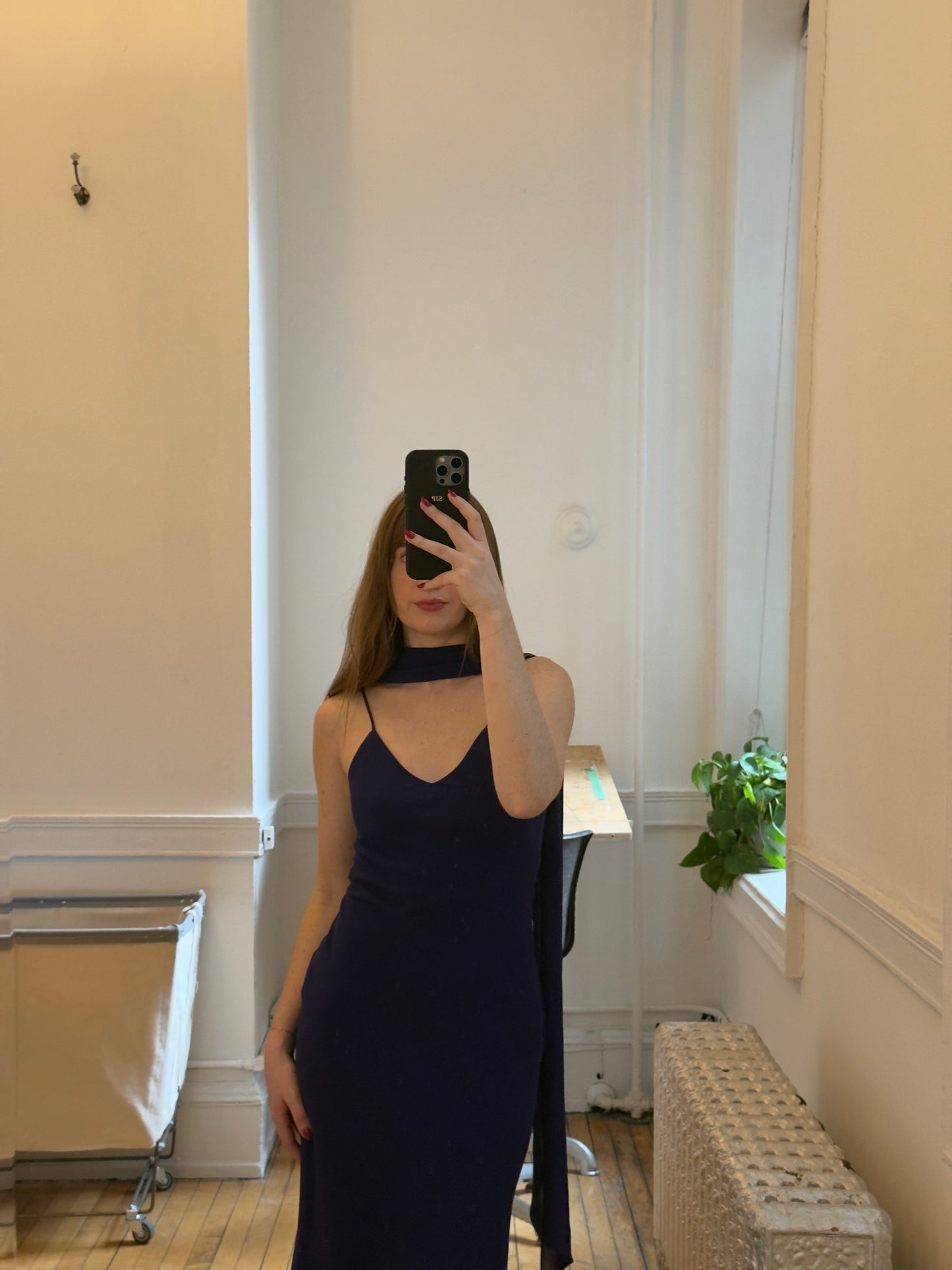 Vintage 90's Purple/Blue Evening Dress with Neck Scarf