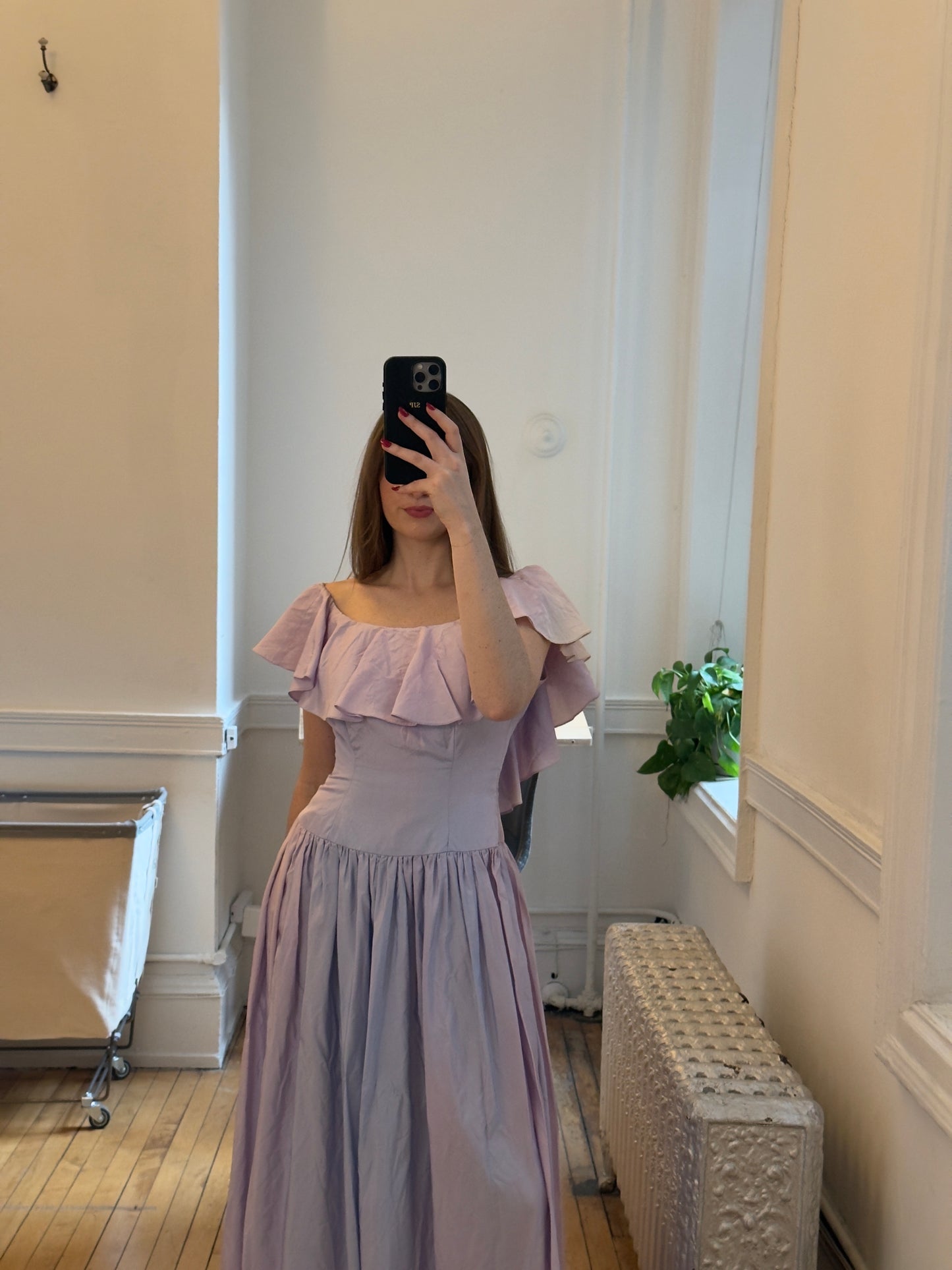 Vintage 80's Purple Flutter Sleeve Evening Dress