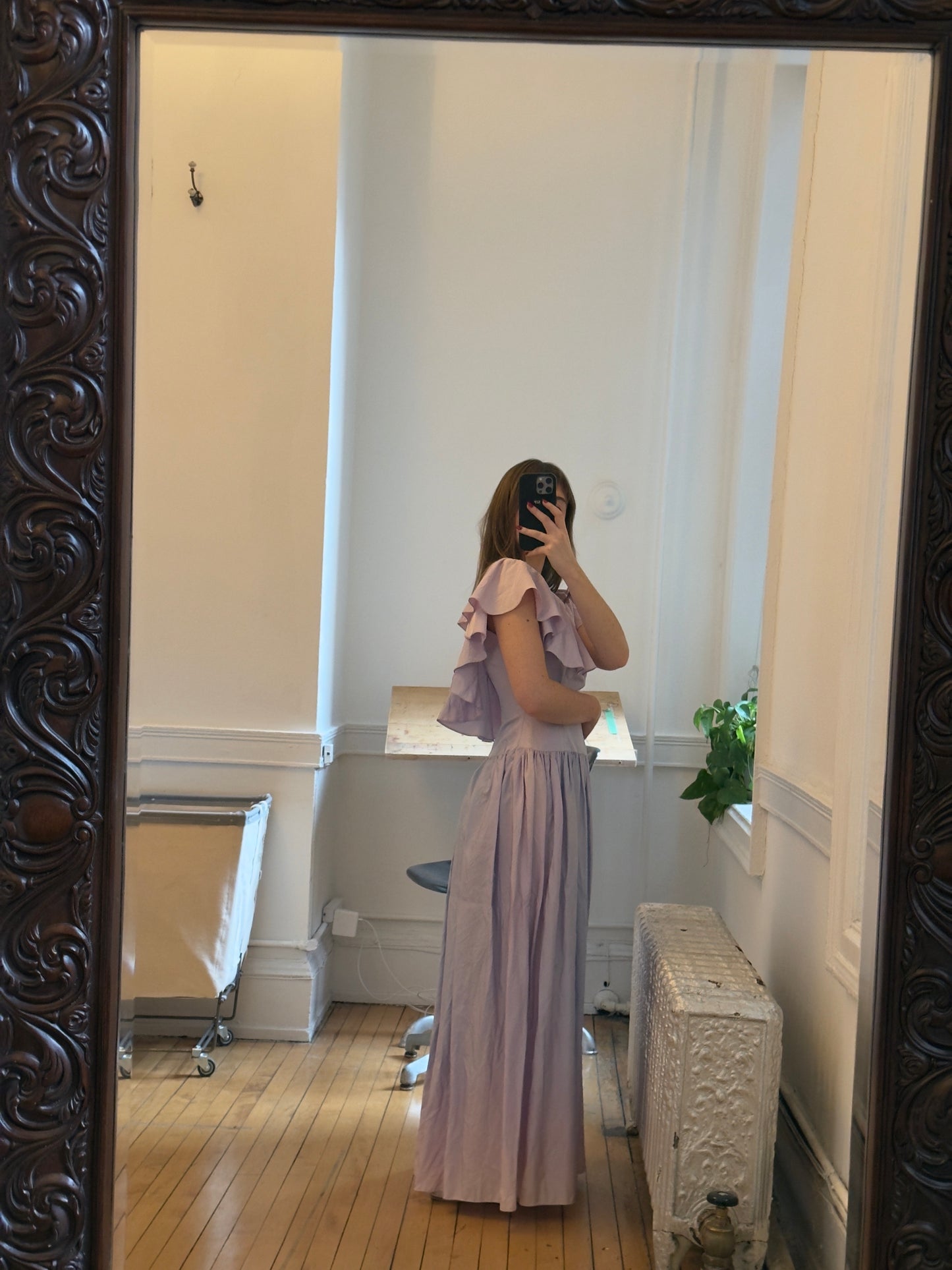 Vintage 80's Purple Flutter Sleeve Evening Dress