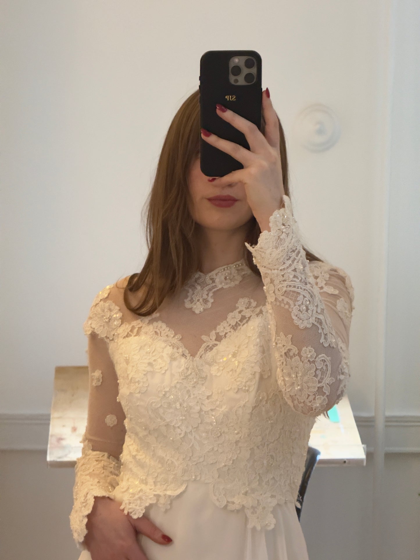 Vintage 80's Long Sleeved Lace Wedding Dress