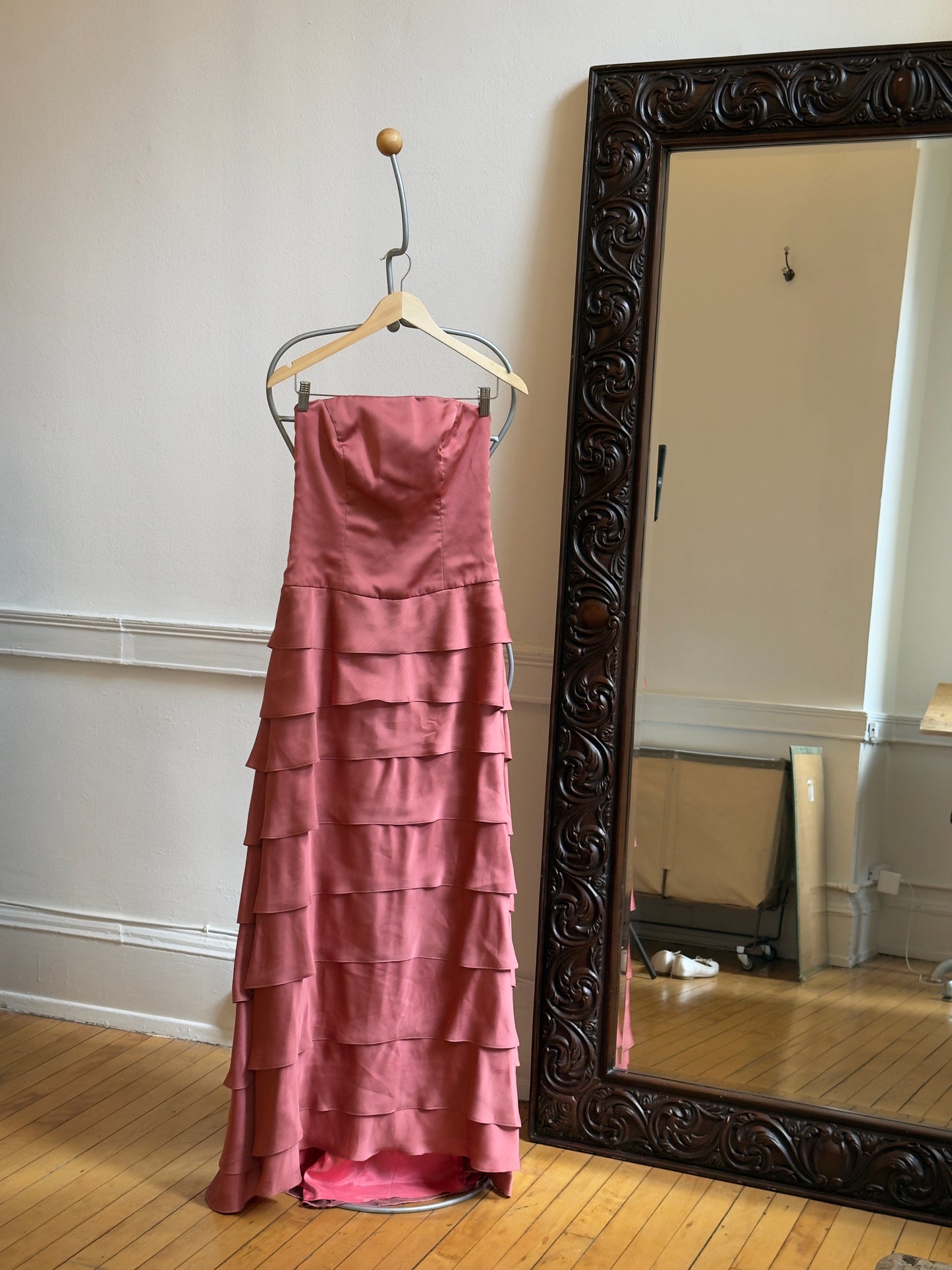 Vintage Pink Tiered Strapless Evening Dress