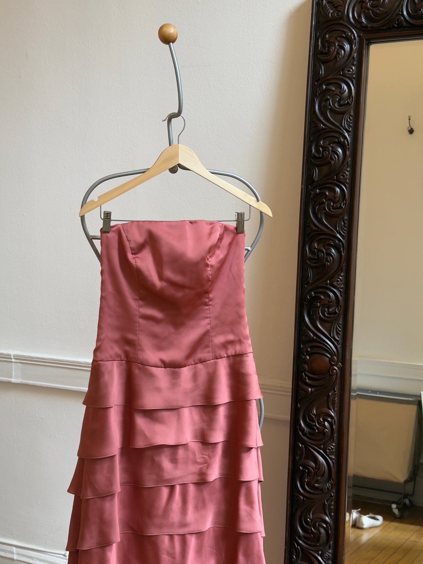 Vintage Pink Tiered Strapless Evening Dress