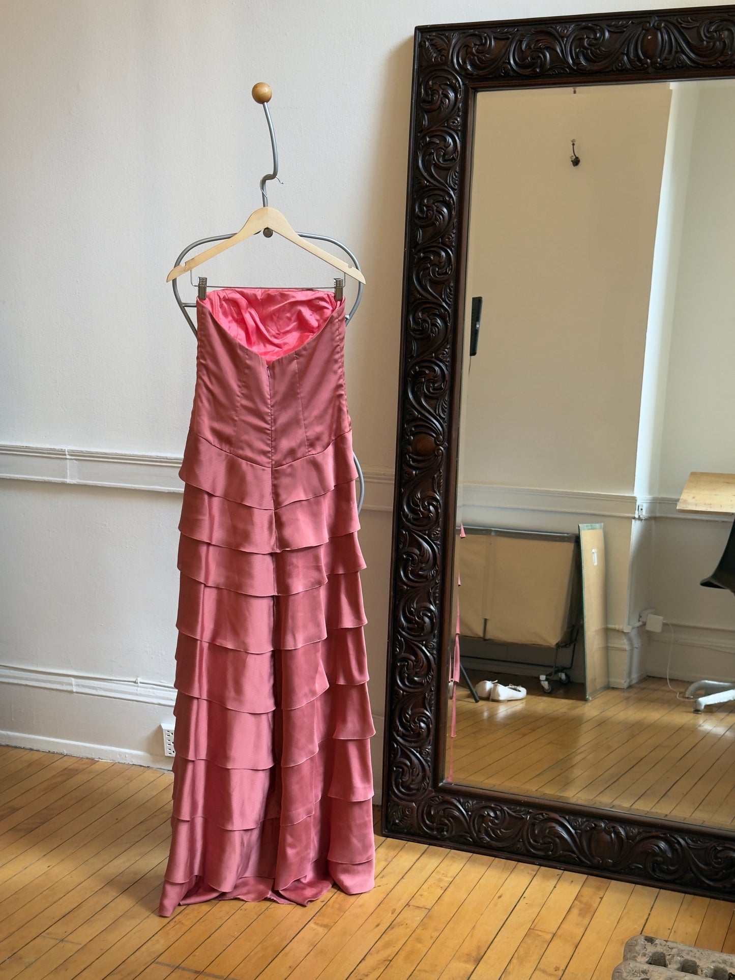 Vintage Pink Tiered Strapless Evening Dress