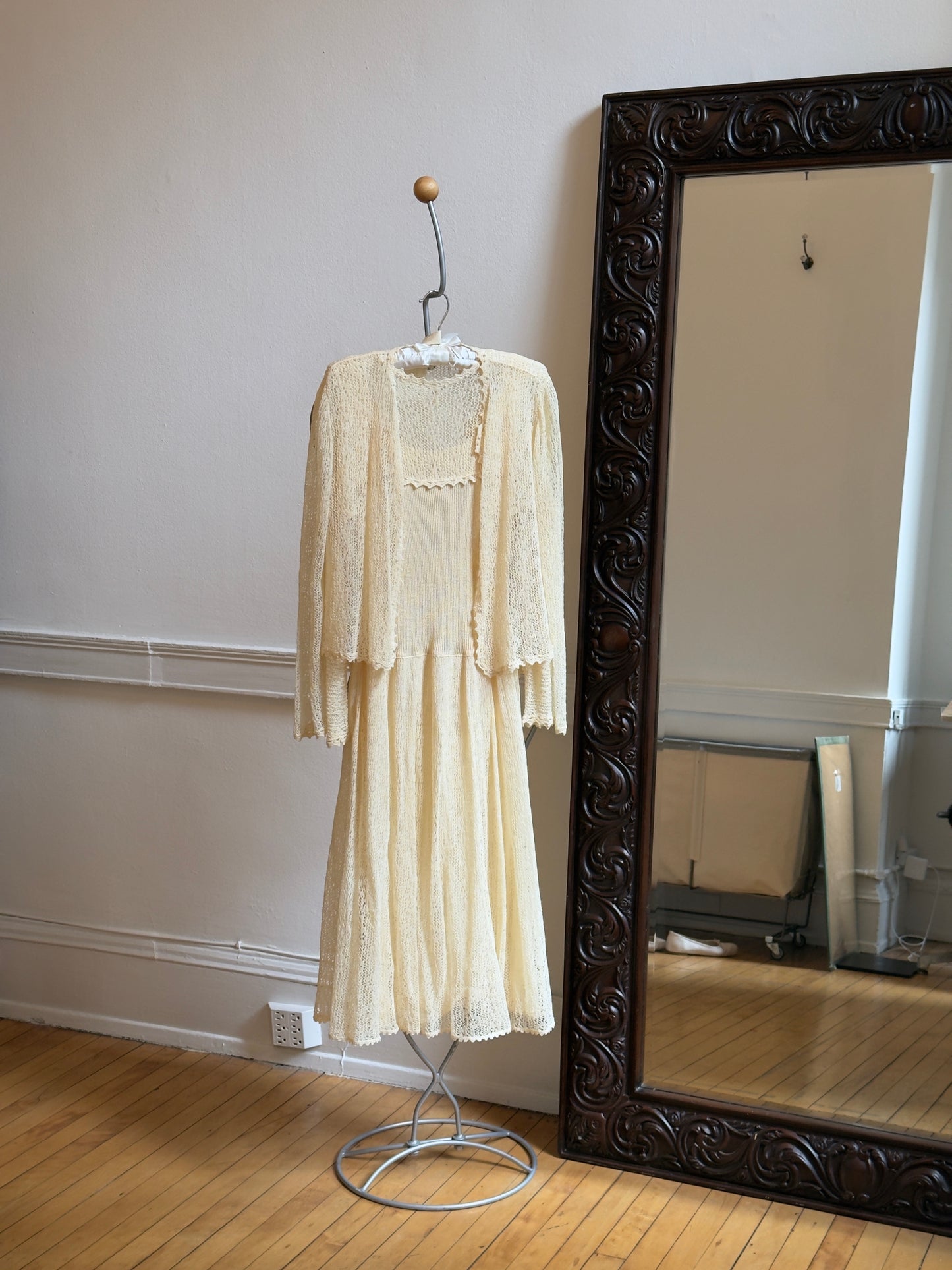 Vintage 70's Cream Crochet Dress and Cardigan Set
