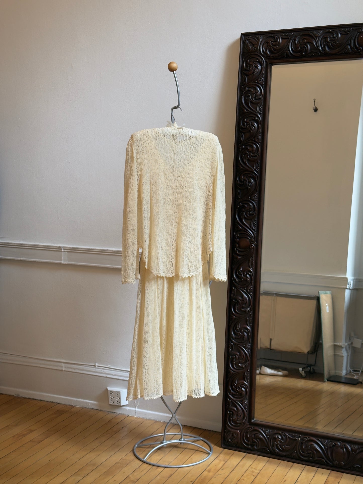 Vintage 70's Cream Crochet Dress and Cardigan Set