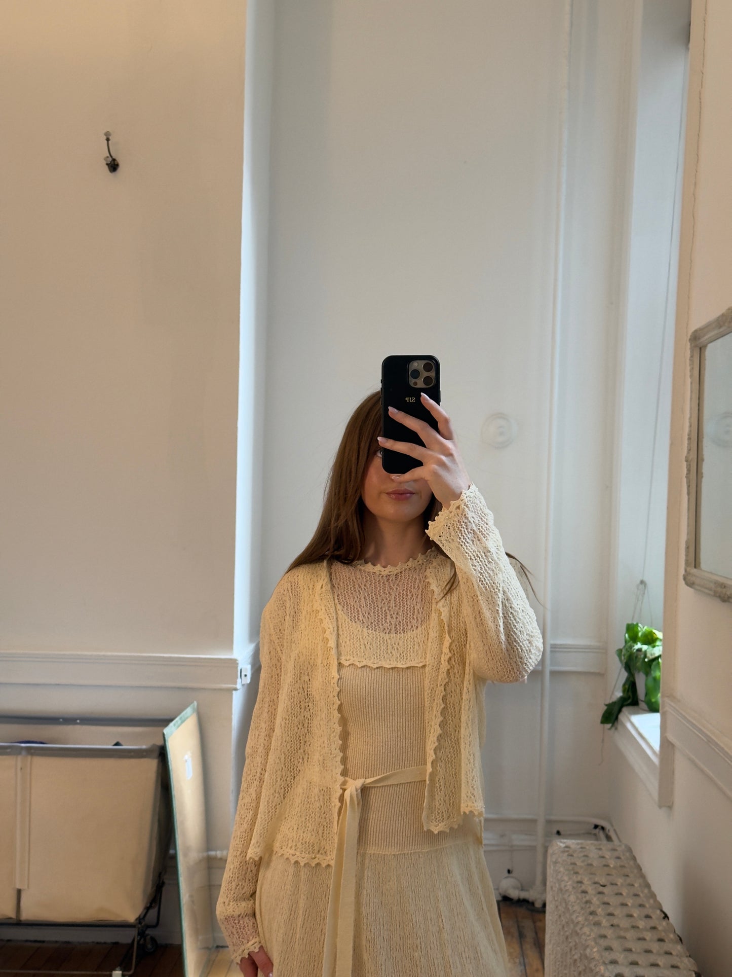 Vintage 70's Cream Crochet Dress and Cardigan Set