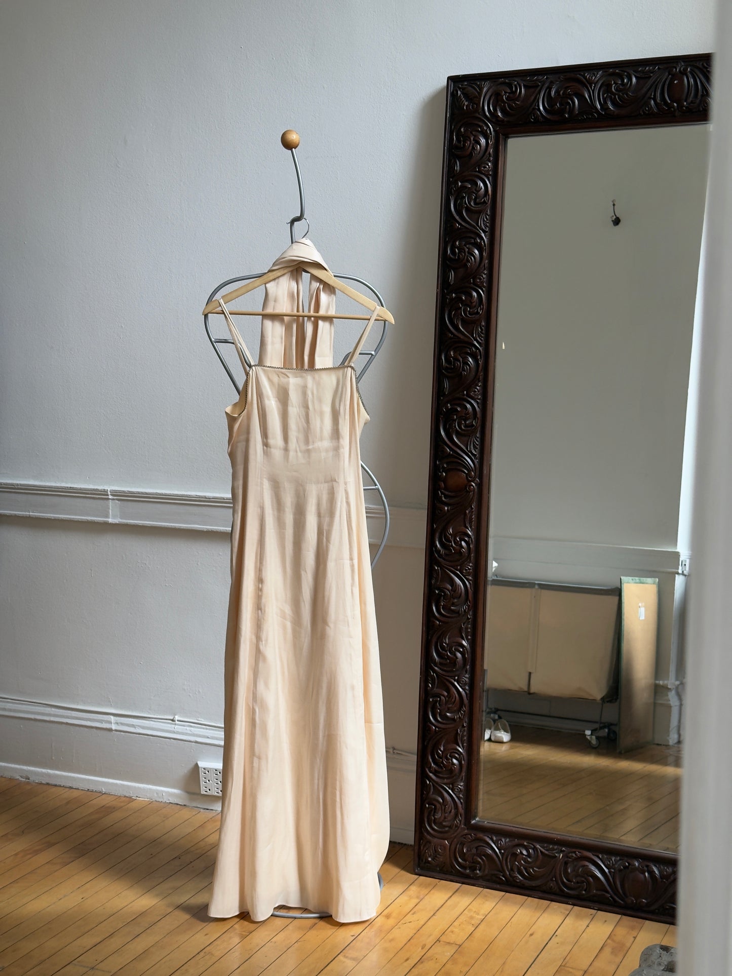 Vintage 90's Light Pink Shimmery Evening Dress with Neck Scarf
