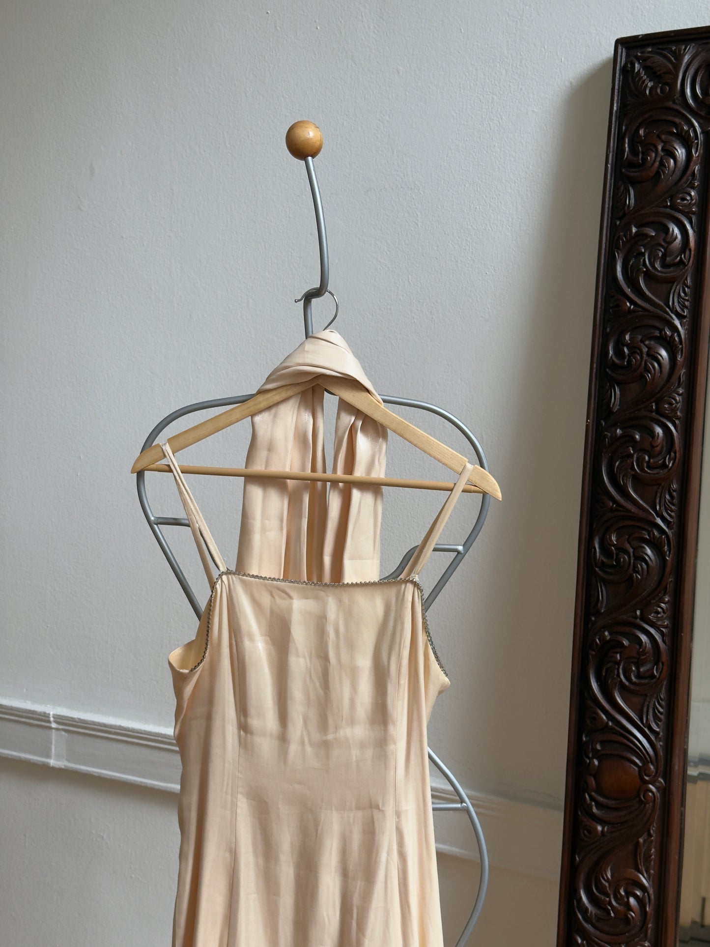 Vintage 90's Light Pink Shimmery Evening Dress with Neck Scarf