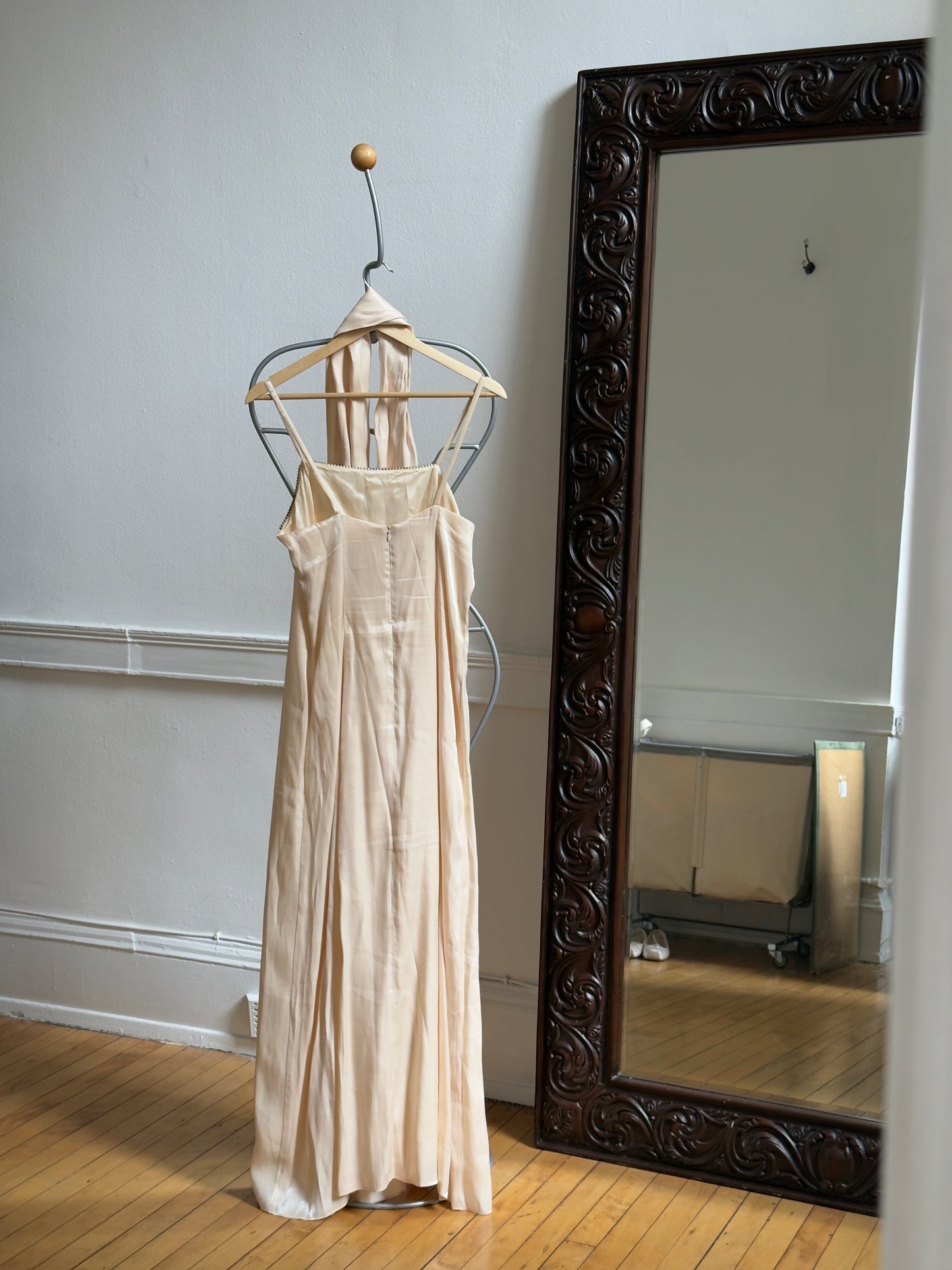 Vintage 90's Light Pink Shimmery Evening Dress with Neck Scarf