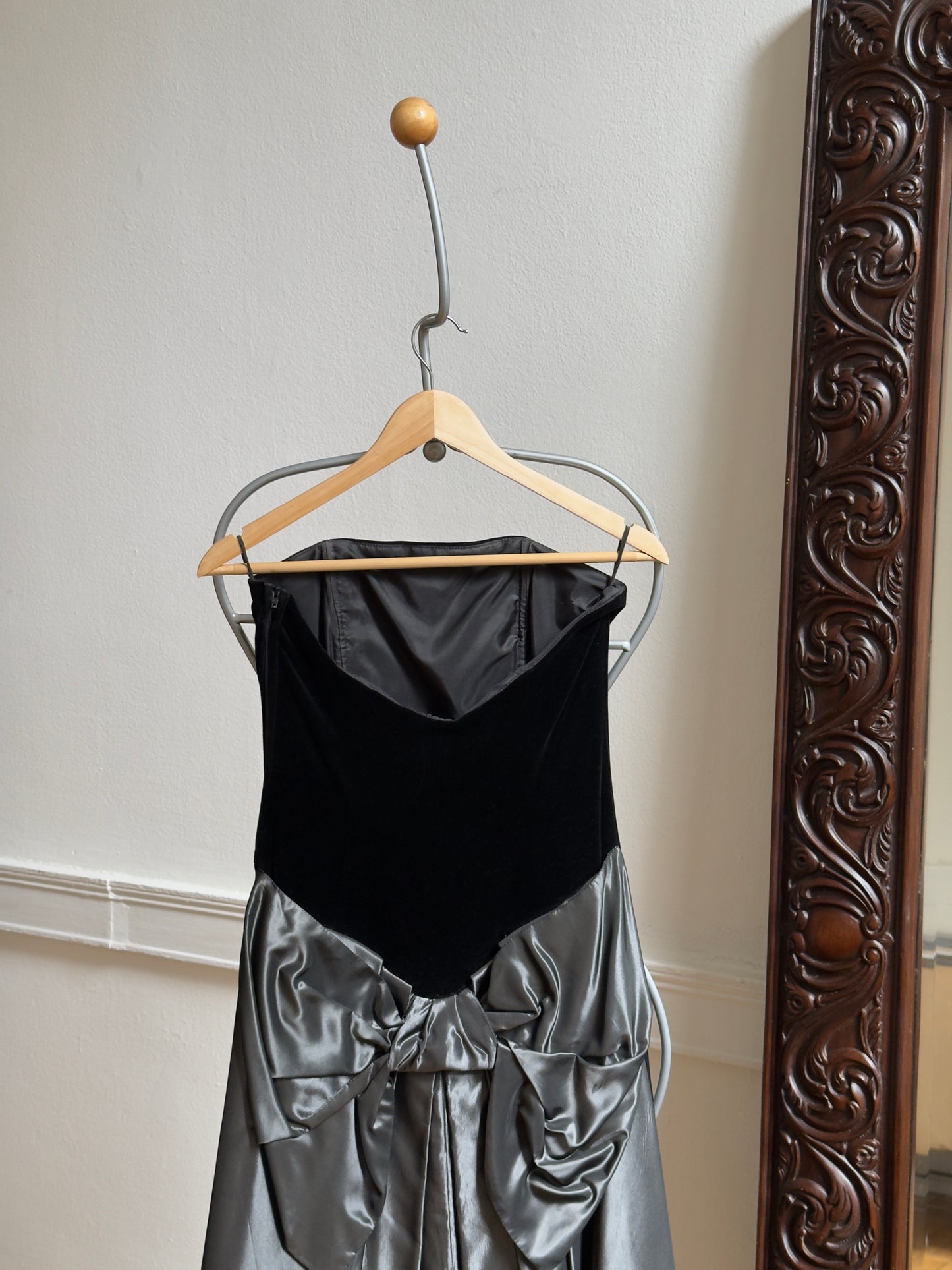 Vintage 80's Velvet Strapless Evening Dress with Large Bow