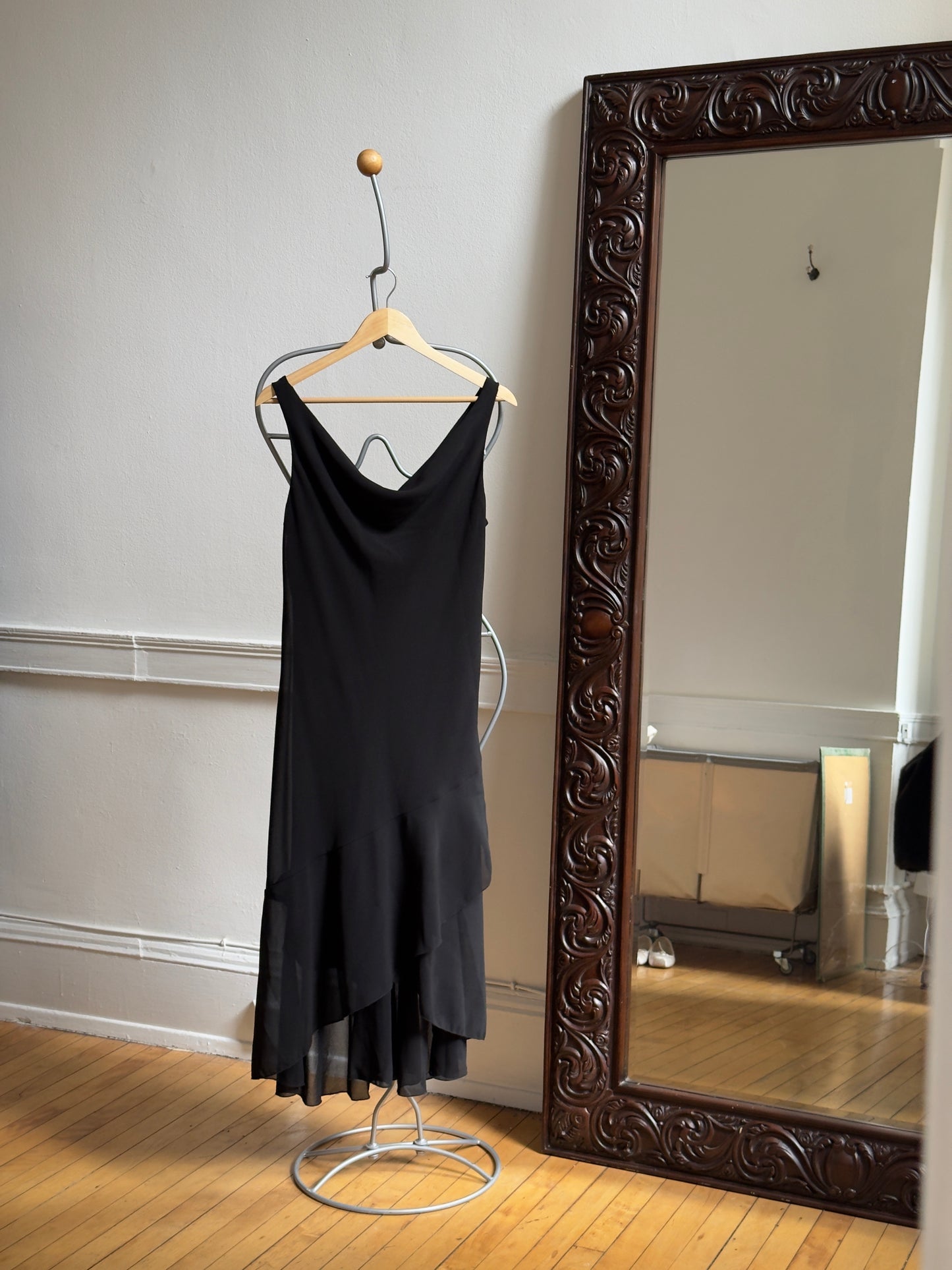 Vintage 90's Black Cowl Neck Midi Evening Dress