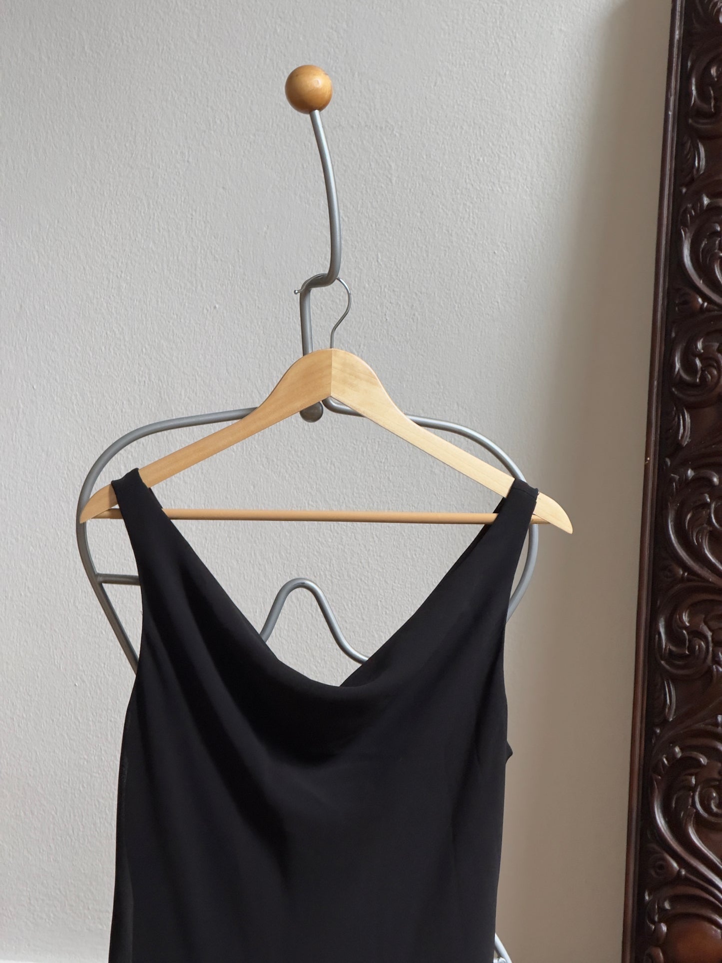 Vintage 90's Black Cowl Neck Midi Evening Dress