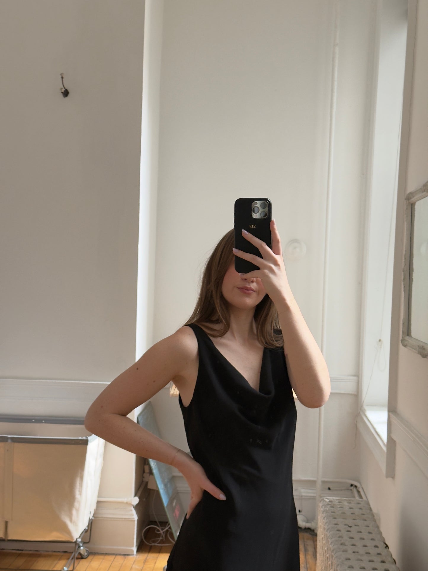 Vintage 90's Black Cowl Neck Midi Evening Dress