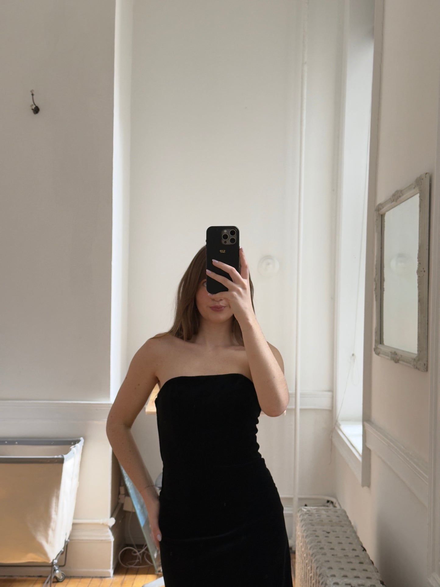 Vintage 80's Velvet Strapless Evening Dress with Large Bow