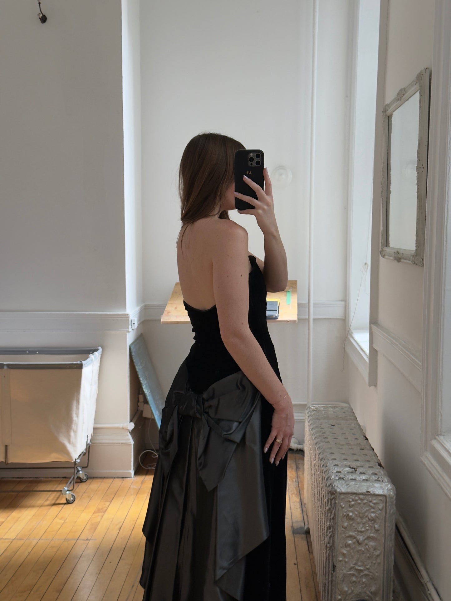 Vintage 80's Velvet Strapless Evening Dress with Large Bow