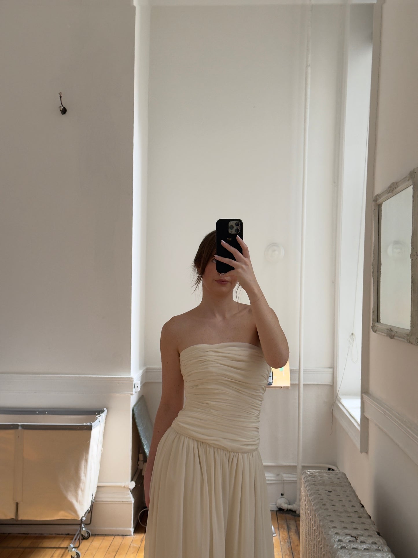 Vintage 70's Ivory Chiffon Strapless Bridal Jumpsuit
