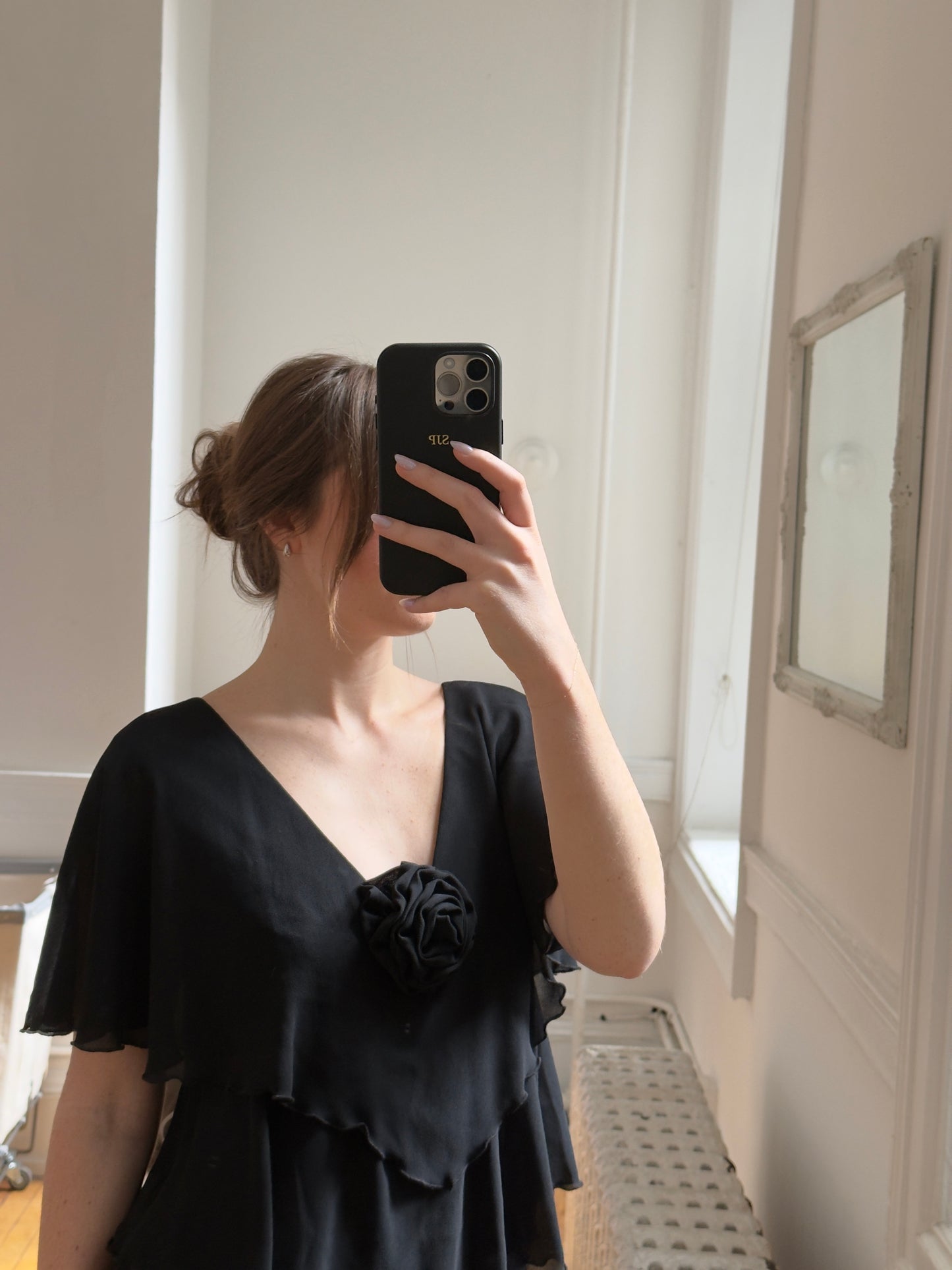 Vintage 80's Black Rosette Tiered Evening Dress