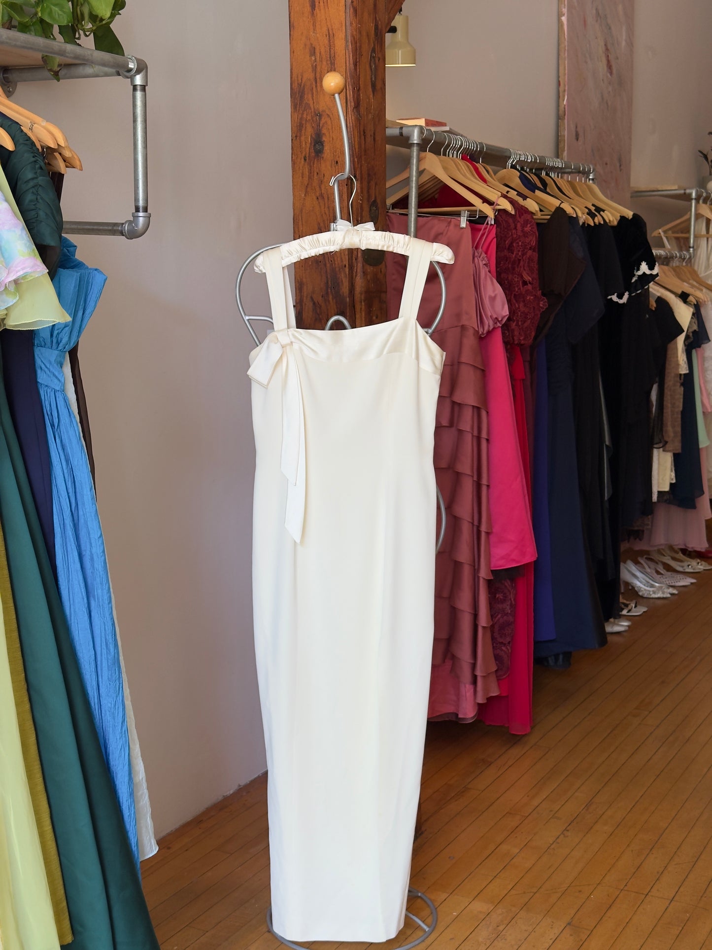 Vintage 90's Minimalist Bridal Dress with Bow Detail