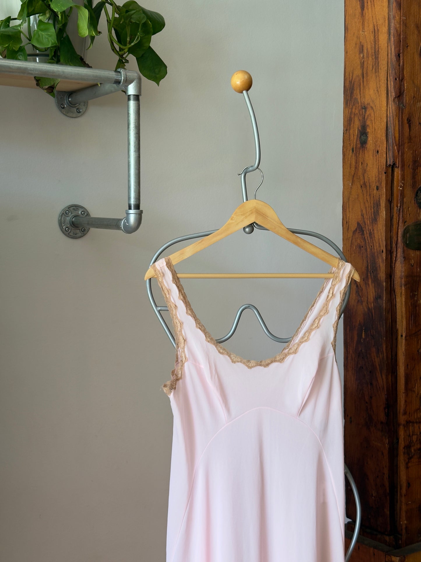 Vintage 70's Pink Maxi Slip Dress/Nightgown with Lace Detailing