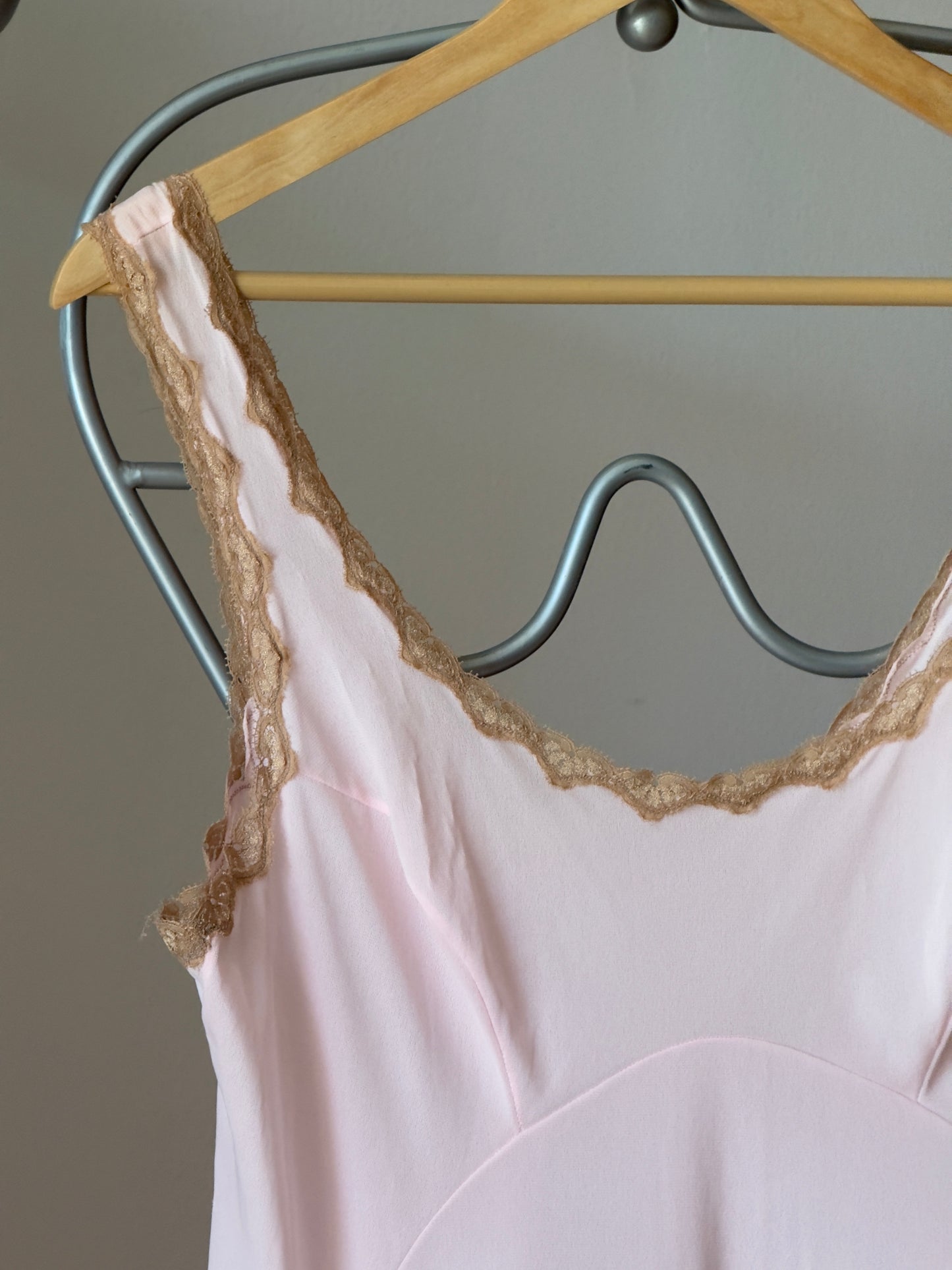Vintage 70's Pink Maxi Slip Dress/Nightgown with Lace Detailing