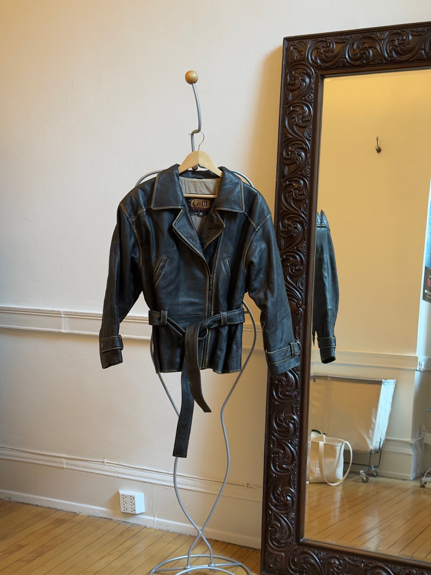 Vintage 90's Distressed Brown Leather Jacket with Belt