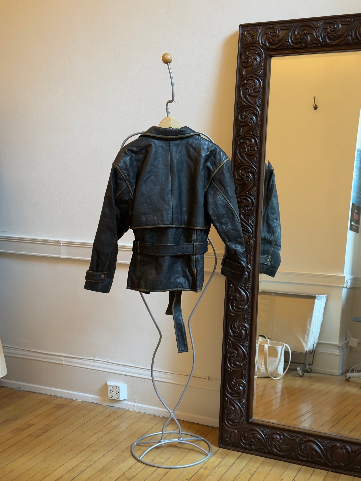 Vintage 90's Distressed Brown Leather Jacket with Belt