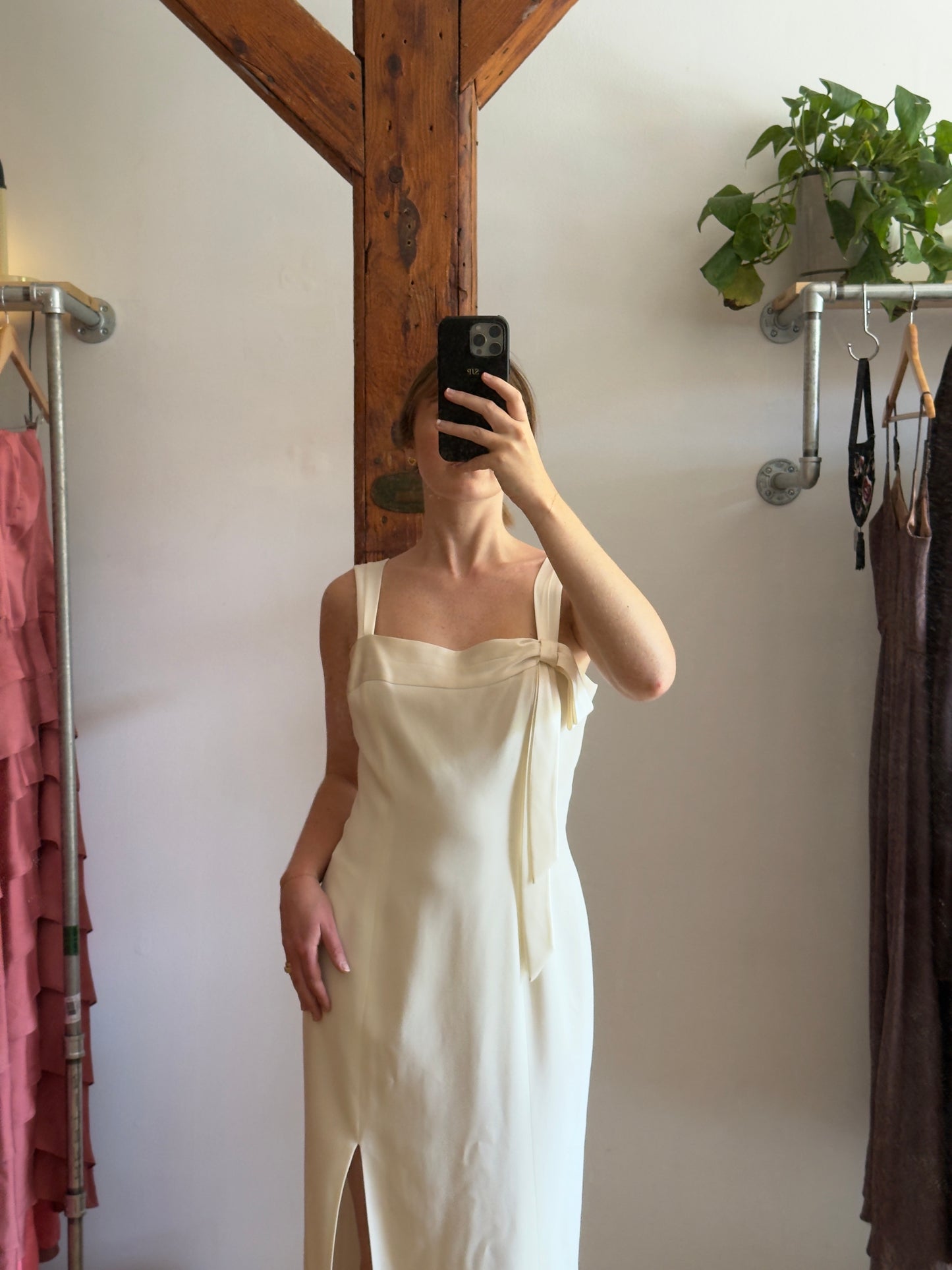 Vintage 90's Minimalist Bridal Dress with Bow Detail