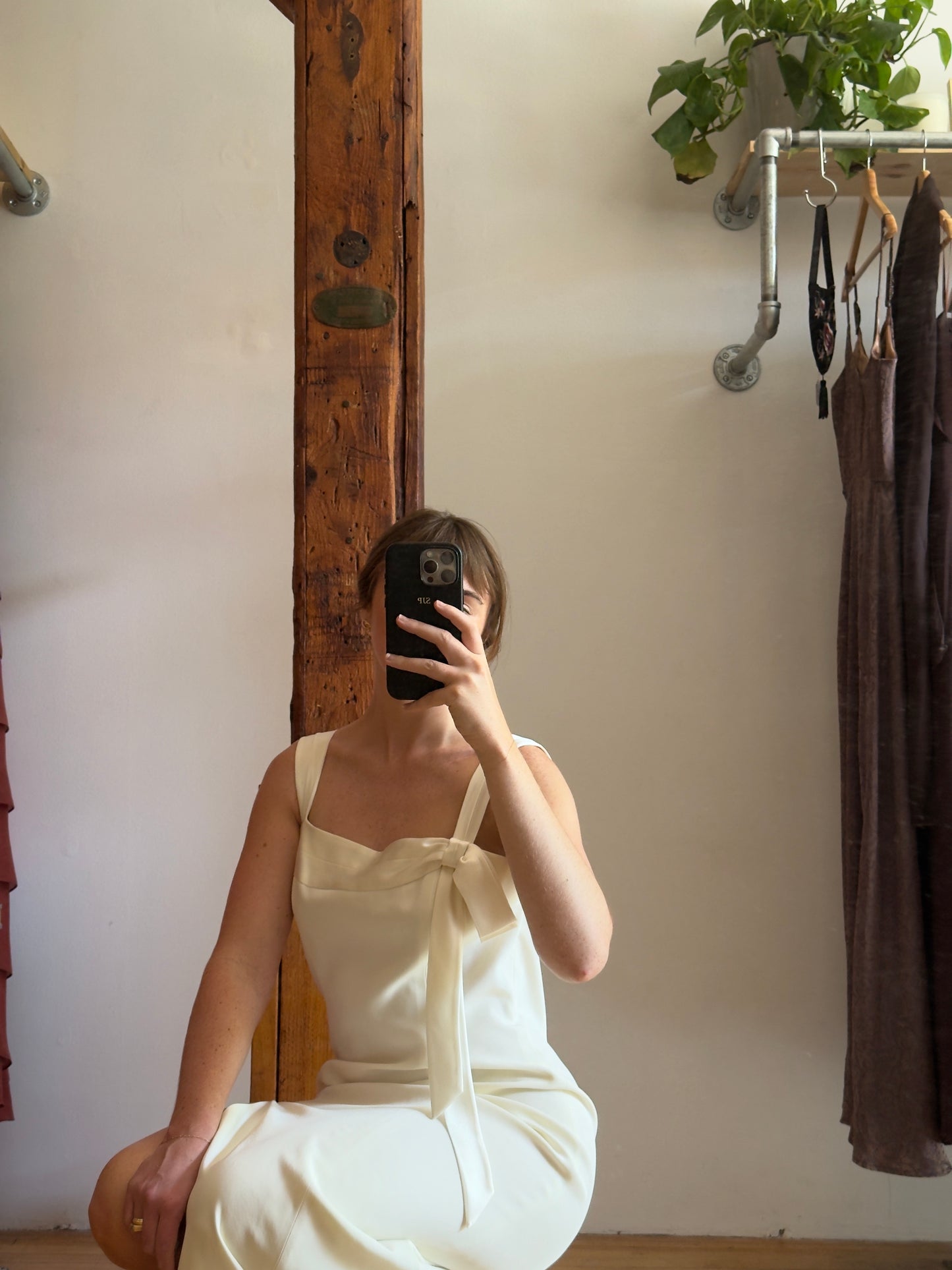 Vintage 90's Minimalist Bridal Dress with Bow Detail