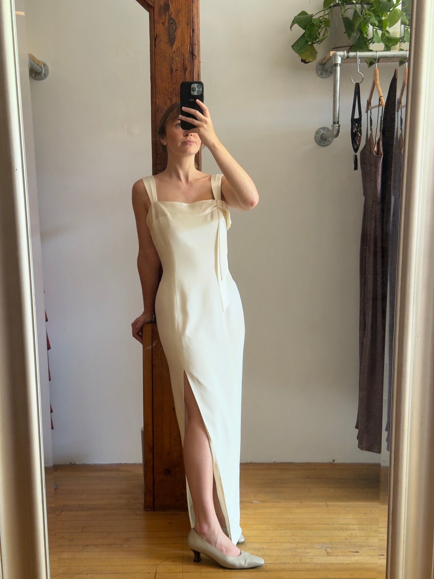 Vintage 90's Minimalist Bridal Dress with Bow Detail