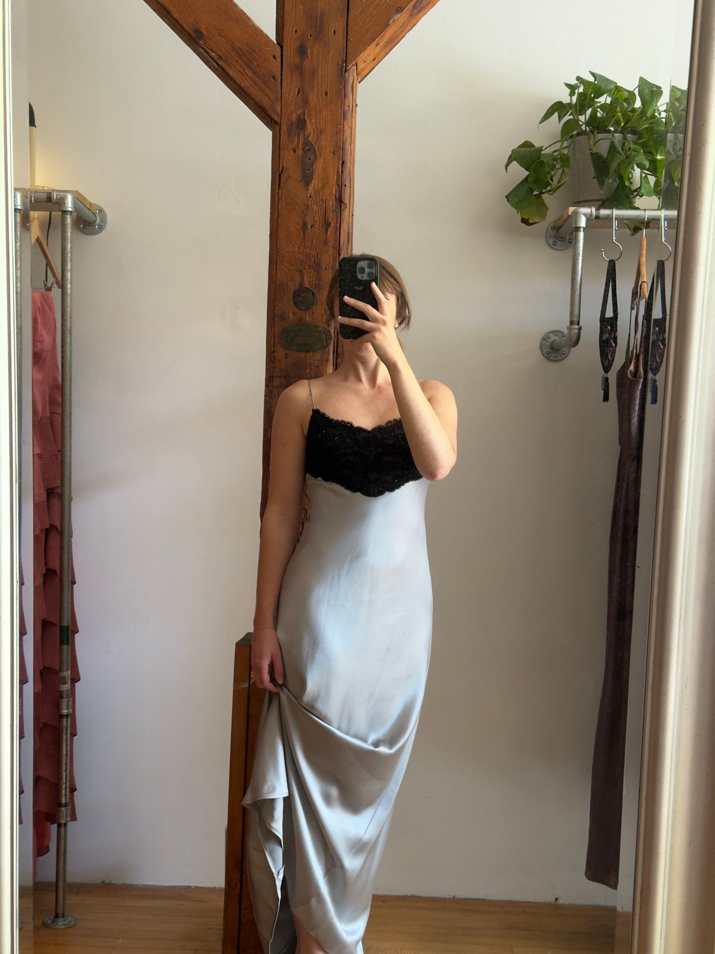 Vintage 90's Ice Blue/Silver Satin Evening Dress