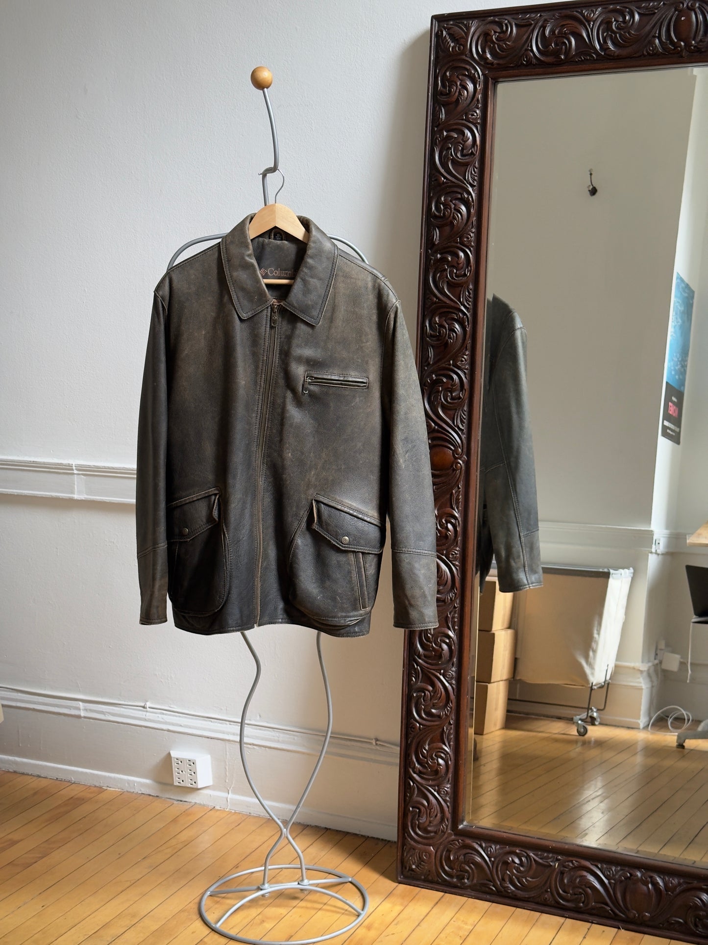 Vintage 90's Distressed Oversized Brown Leather Jacket