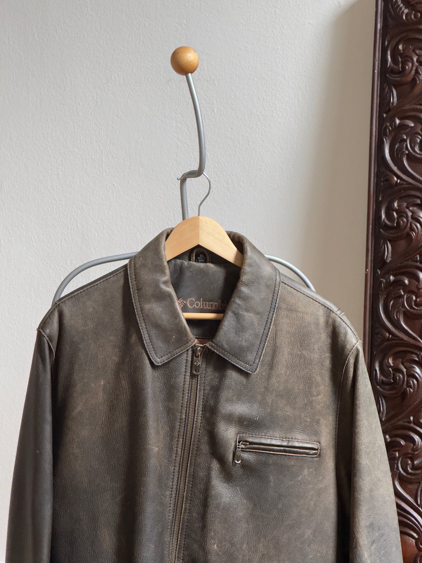 Vintage 90's Distressed Oversized Brown Leather Jacket