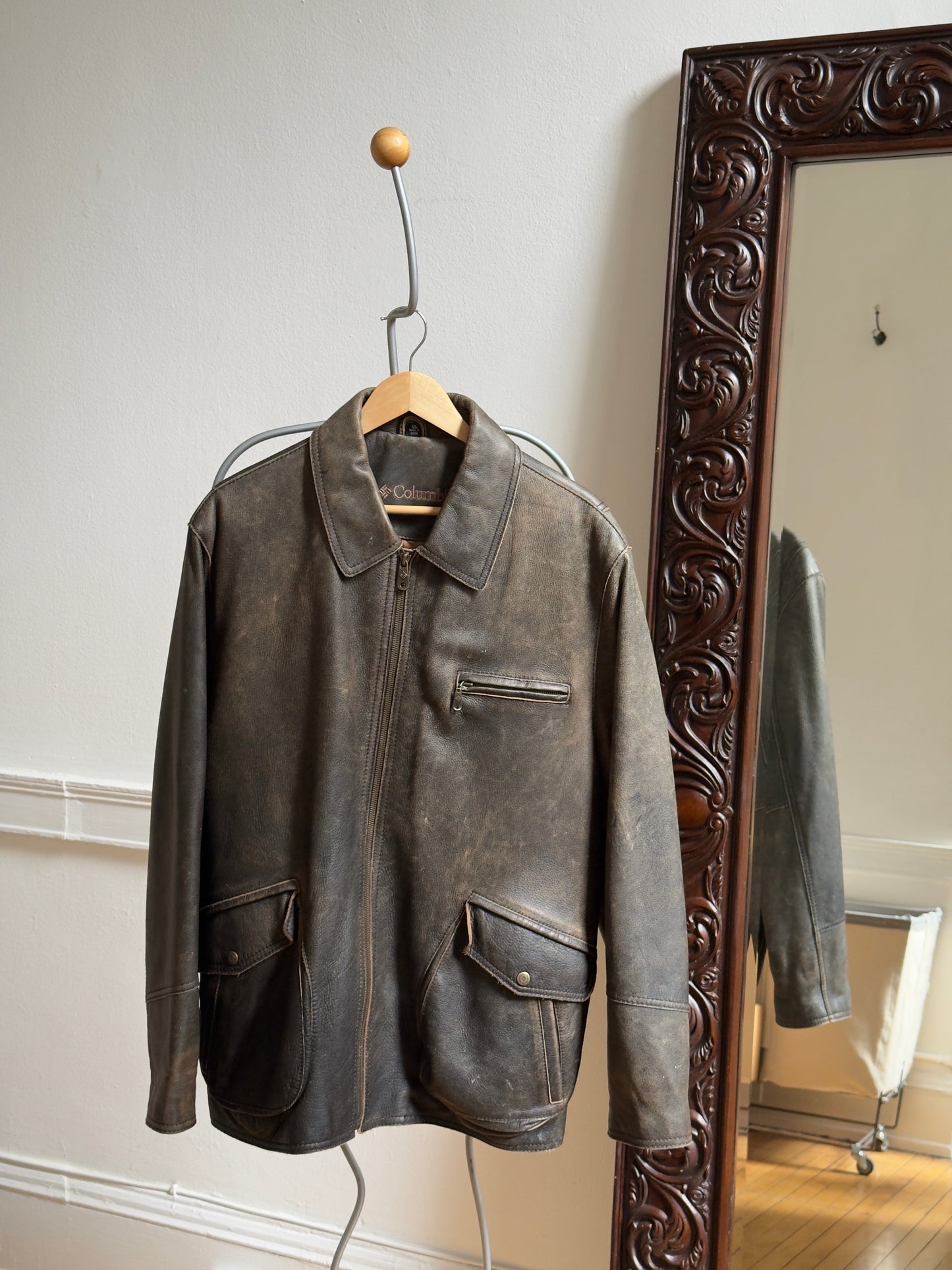 Vintage 90's Distressed Oversized Brown Leather Jacket