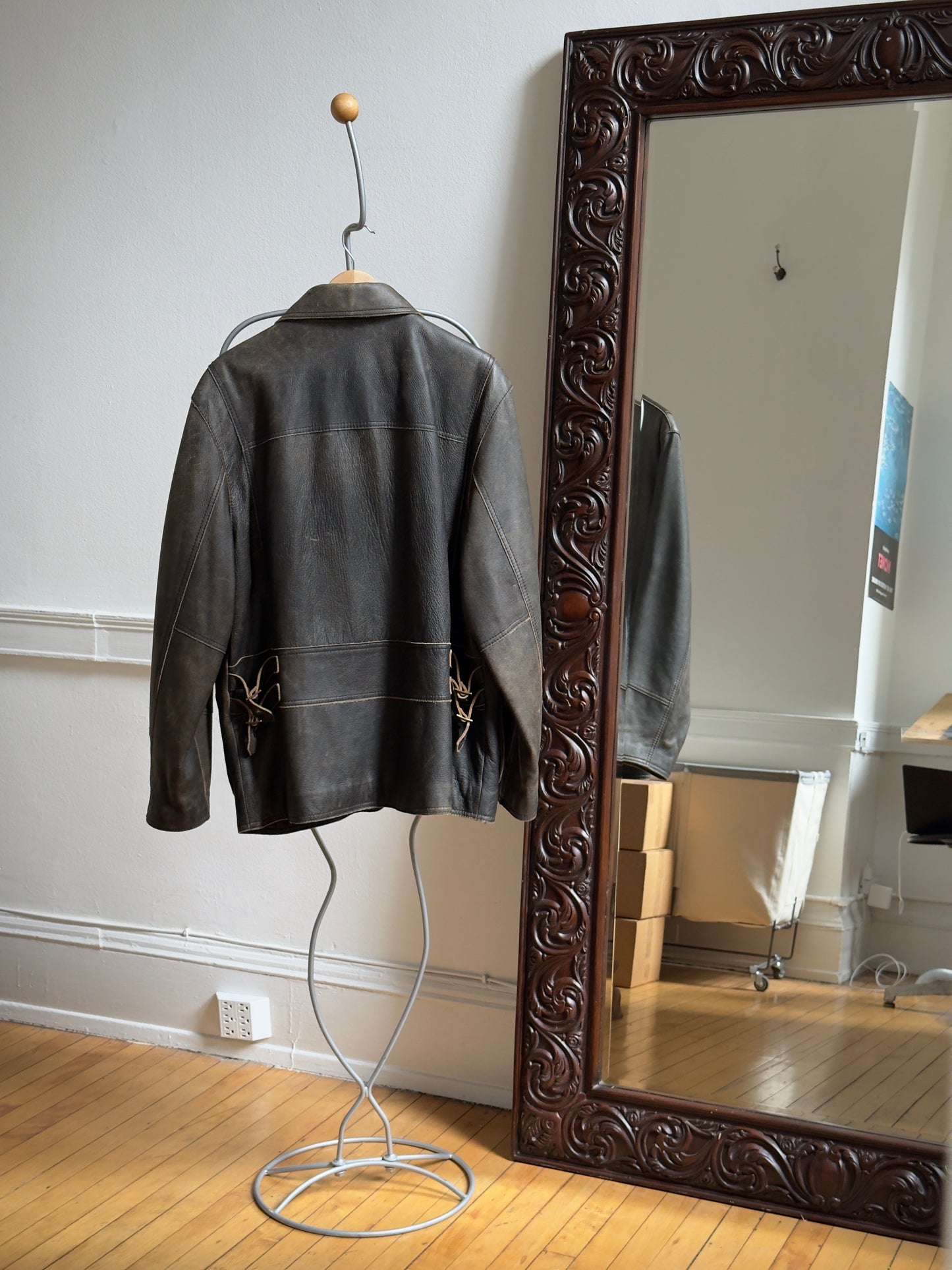 Vintage 90's Distressed Oversized Brown Leather Jacket
